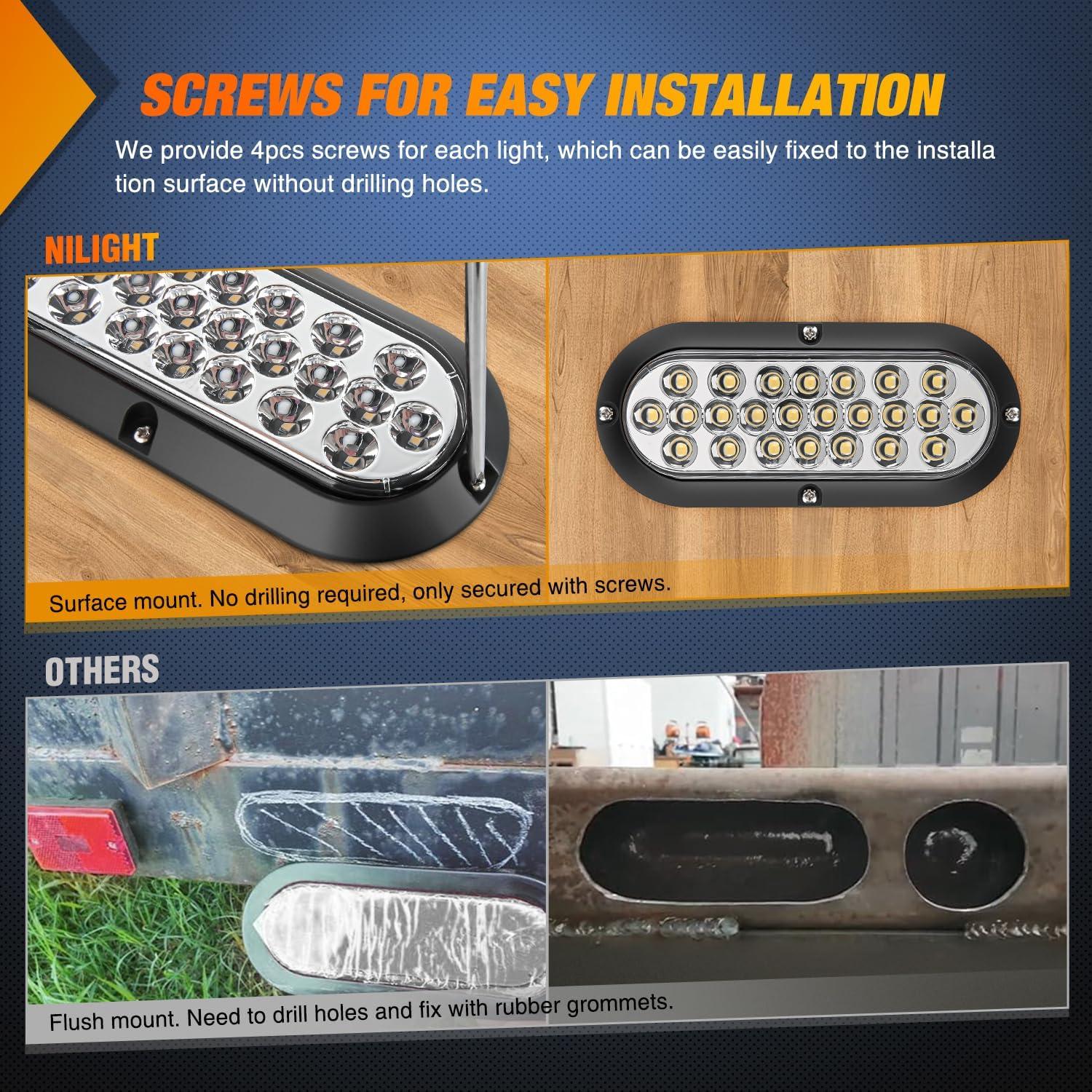 imageNilight 2PCS Trailer Tail Light Kit 40 LED Running Brake Turn Signals Reverse lights Waterproof for 1030V Truck RV UTV Camper Van BoatWhite 24LED Lights Screws 2Pcs