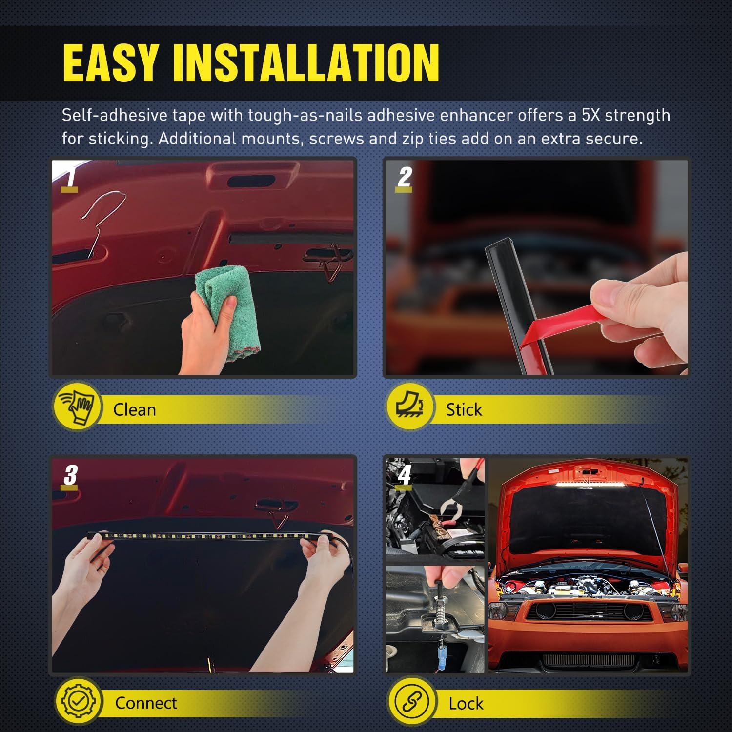 imageNilight 2pcs Under Hood Light Strip 42LED Waterproof Underhood Work Light with OnOff Switch Blade Fuse Engine Bay Repair Light White 12V for Car Truck SUV157 Inch 1PC