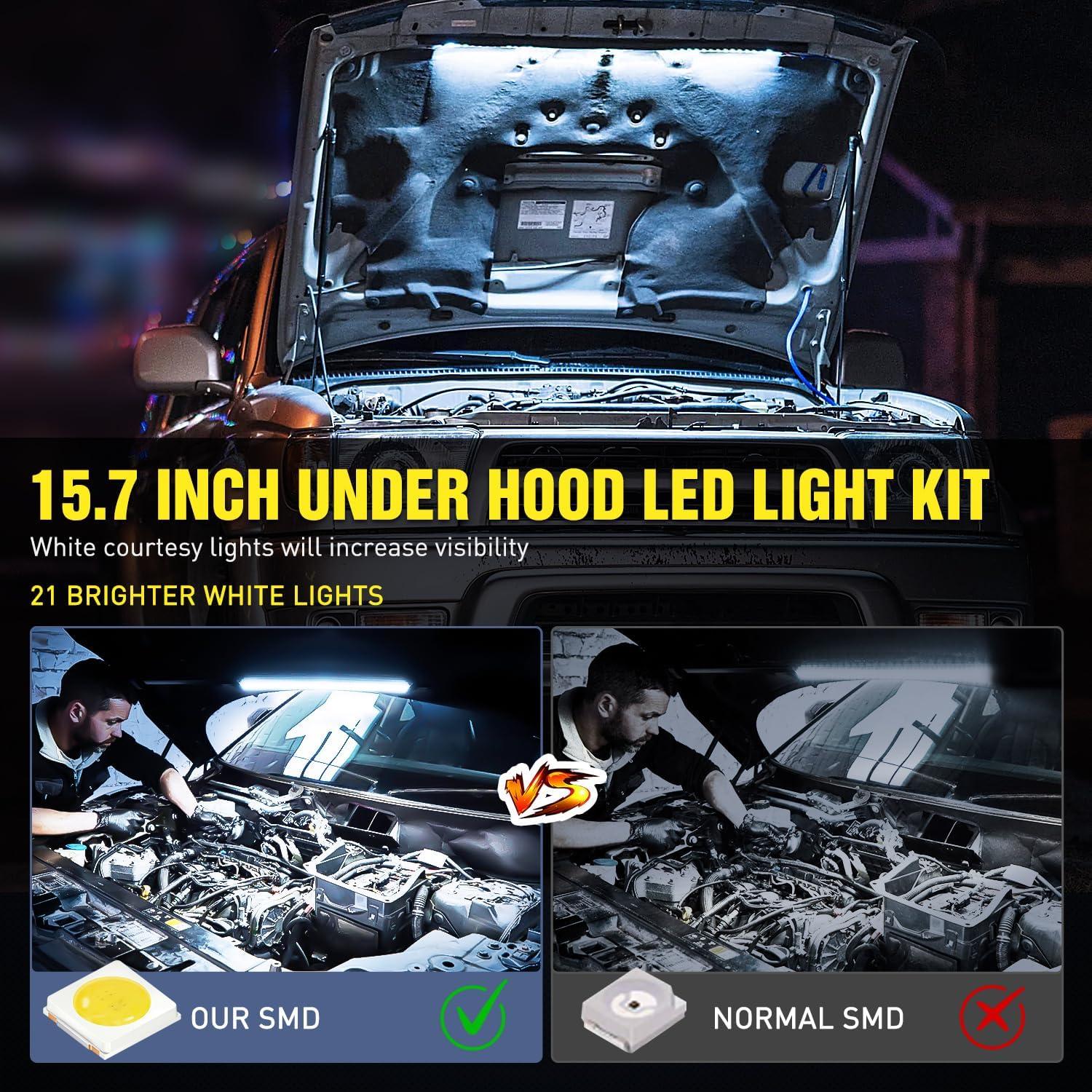 imageNilight 2pcs Under Hood Light Strip 42LED Waterproof Underhood Work Light with OnOff Switch Blade Fuse Engine Bay Repair Light White 12V for Car Truck SUV157 Inch 1PC