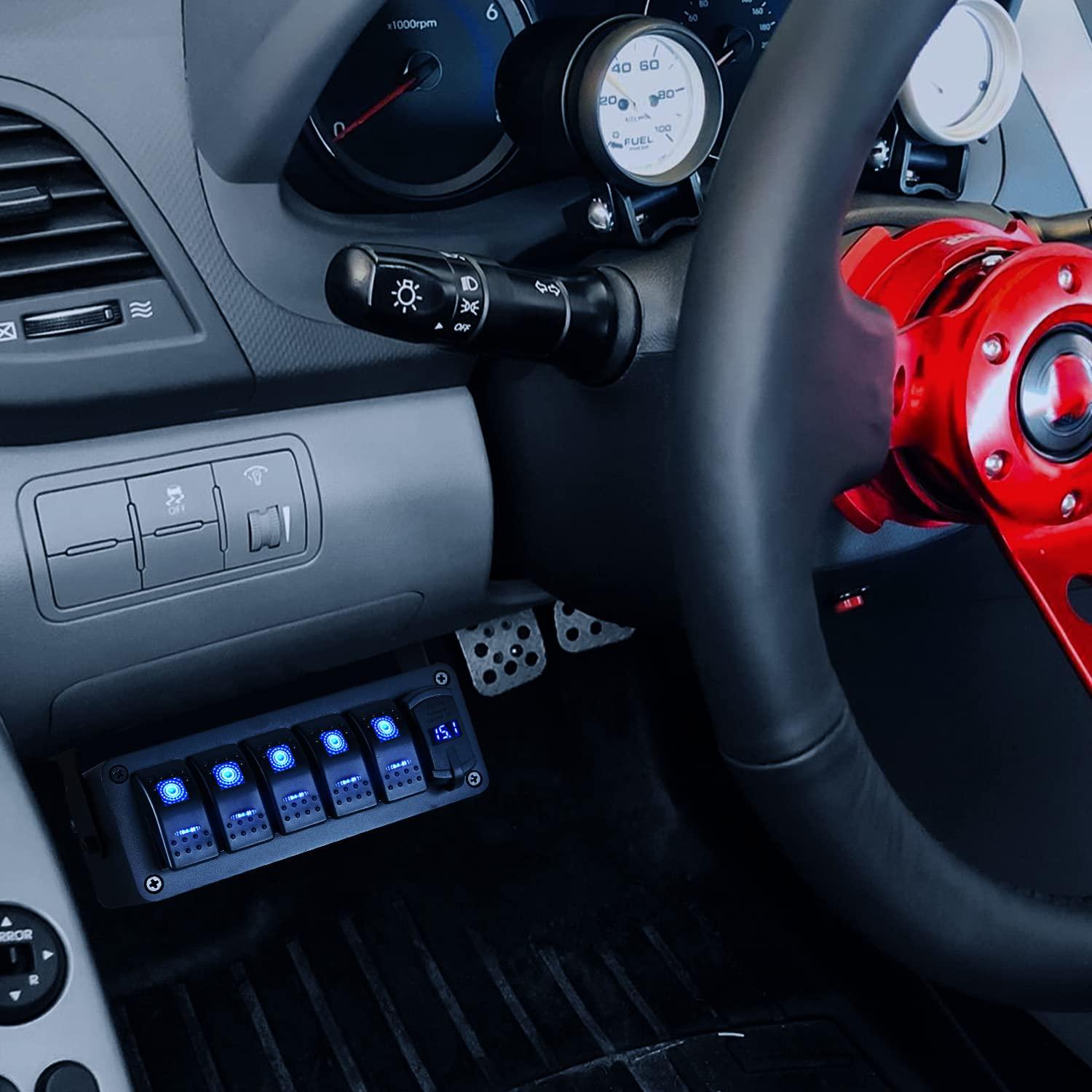 imageNilight 3 Gang Rocker Switch Panel with 48 Amp Dual USB Charger Voltmeter Waterproof 12V 24V DC Rocker Switch with Night Glow Stickers for Cars Trucks Boats RVs 2 Years WarrantyBlueBlueBox