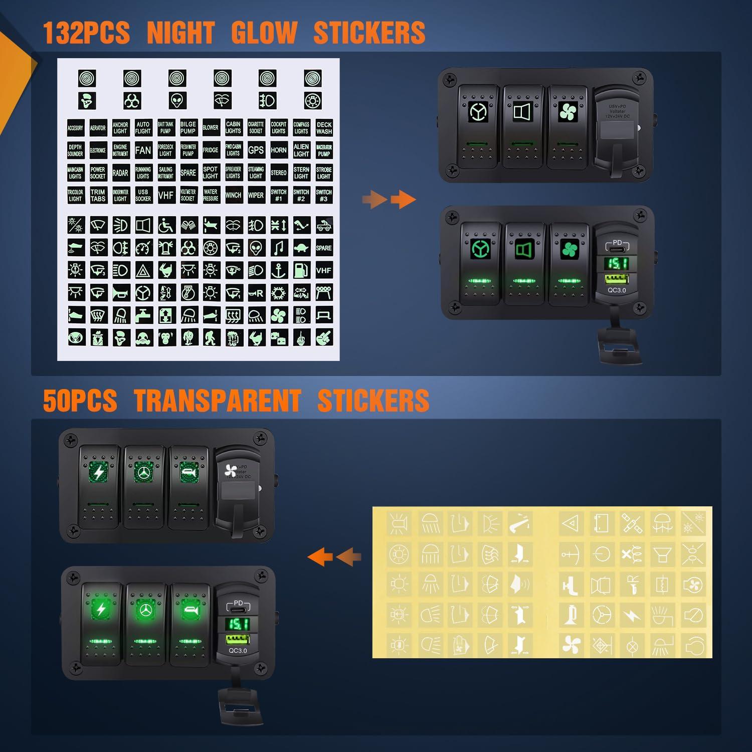 imageNilight 3 Gang Rocker Switch Panel with 48 Amp Dual USB Charger Voltmeter Waterproof 12V 24V DC Rocker Switch with Night Glow Stickers for Cars Trucks Boats RVs 2 Years WarrantyBlueGreenBox