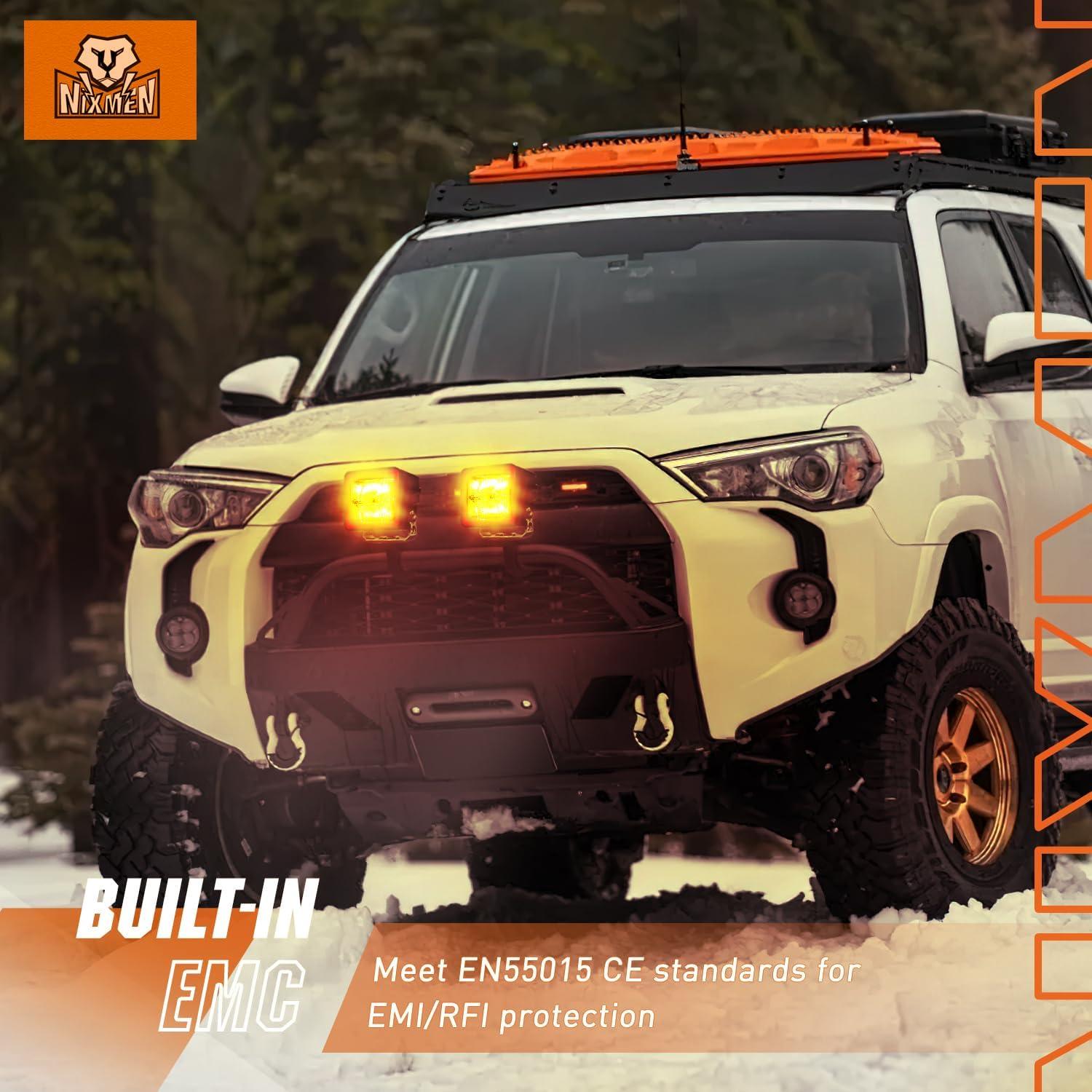 imageNilight 3 Inch Cube LED Pod Light Bar 20W 2100LM Super Flood ScrewLess Offroad Driving Work Lights w16AWG DT Wiring Harness Kit for Truck UTV 4x4 ATV MotorcycleIndirect 4LED Flood PodAmber