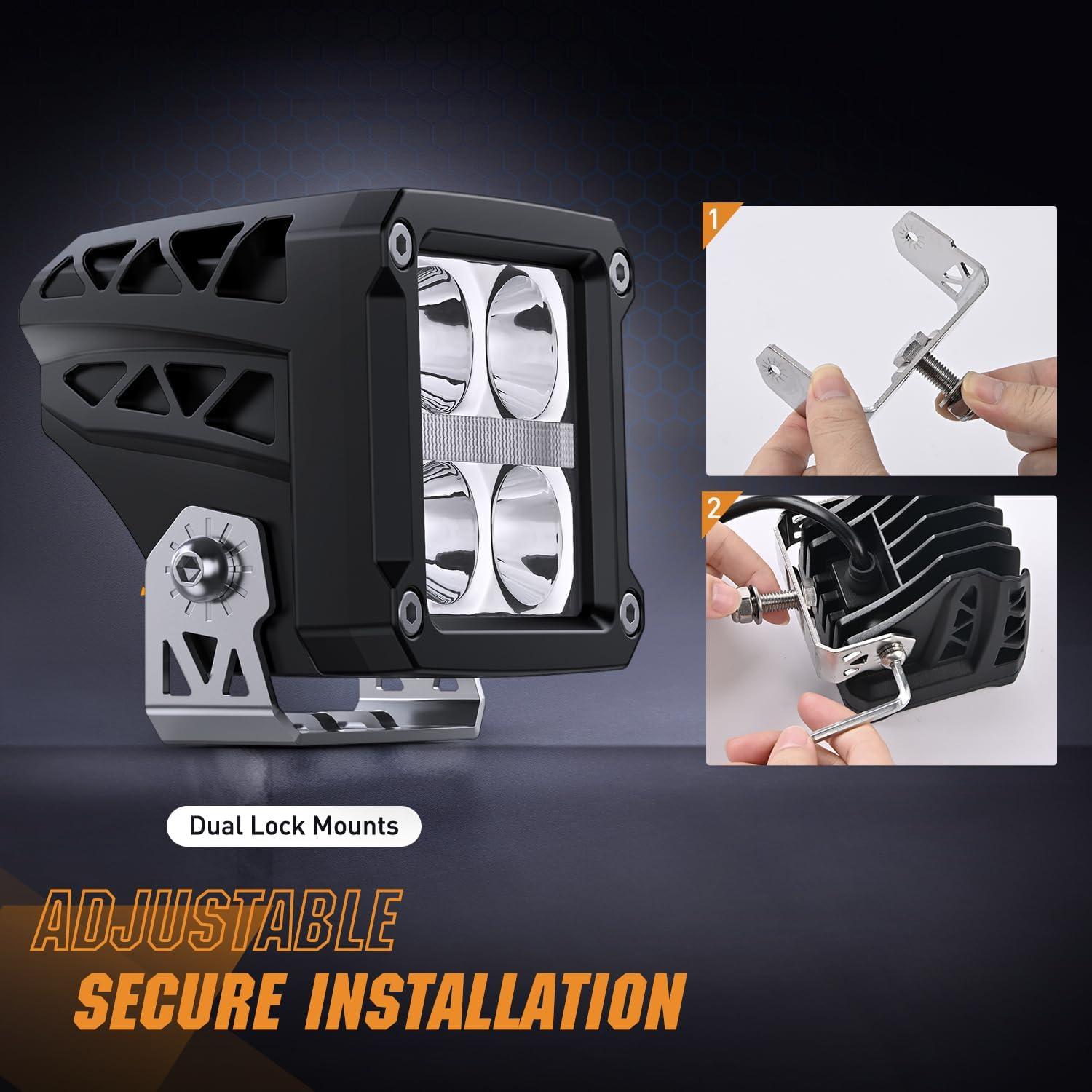 imageNilight 3 Inch Cube LED Pod Light Bar 20W 2100LM Super Flood ScrewLess Offroad Driving Work Lights w16AWG DT Wiring Harness Kit for Truck UTV 4x4 ATV Motorcycle4LED Spot Pod w Amber DRL