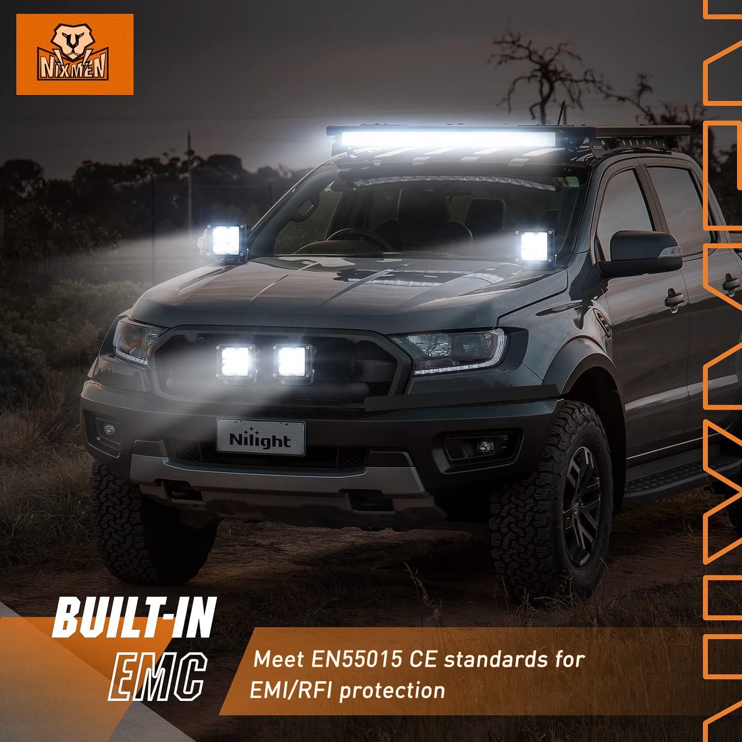 imageNilight 3 Inch Cube LED Pod Light Bar 20W 2100LM Super Flood ScrewLess Offroad Driving Work Lights w16AWG DT Wiring Harness Kit for Truck UTV 4x4 ATV Motorcycle4LED Spot Pod w White DRL