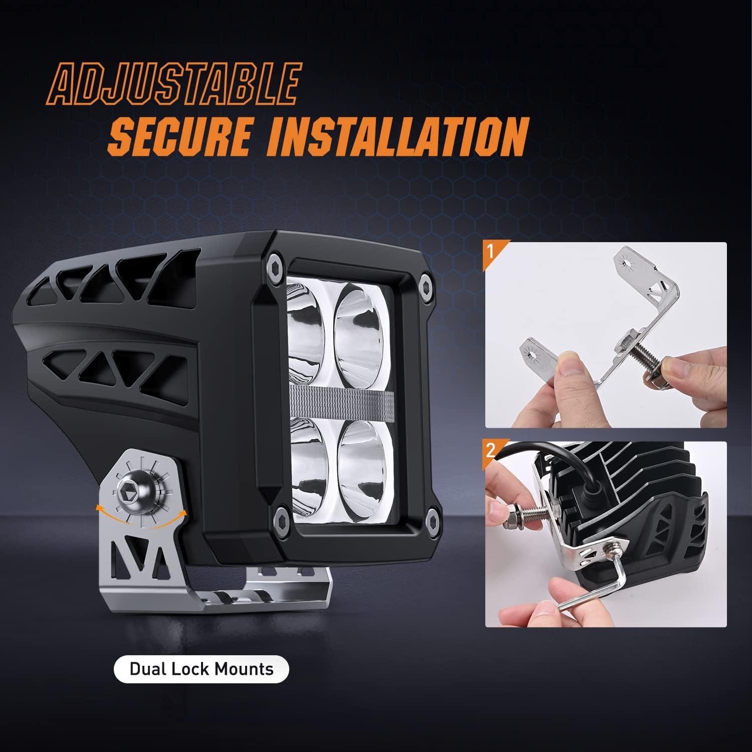 imageNilight 3 Inch Cube LED Pod Light Bar 20W 2100LM Super Flood ScrewLess Offroad Driving Work Lights w16AWG DT Wiring Harness Kit for Truck UTV 4x4 ATV Motorcycle4LED Spot Pod w White DRL