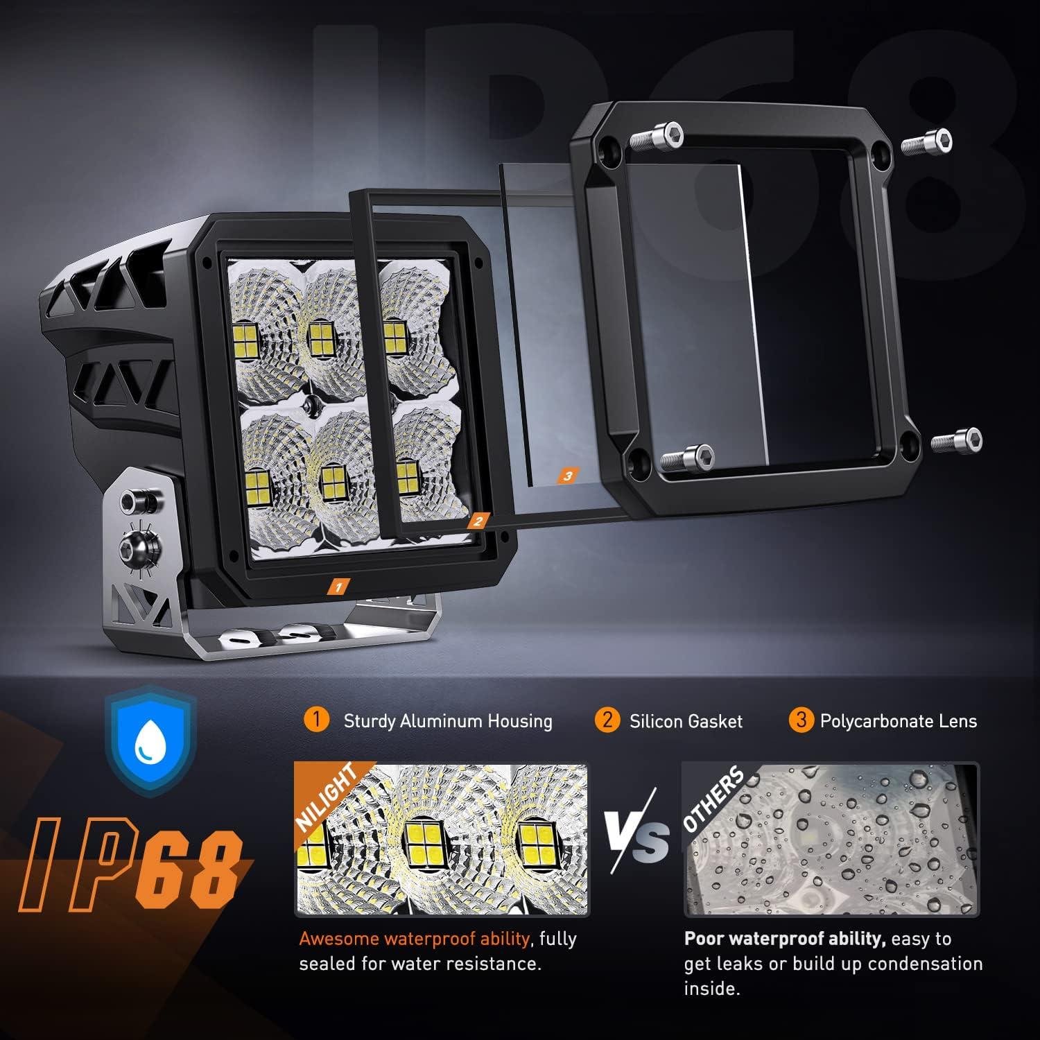 imageNilight 3 Inch Cube LED Pod Light Bar 20W 2100LM Super Flood ScrewLess Offroad Driving Work Lights w16AWG DT Wiring Harness Kit for Truck UTV 4x4 ATV Motorcycle6LED Flood Pod