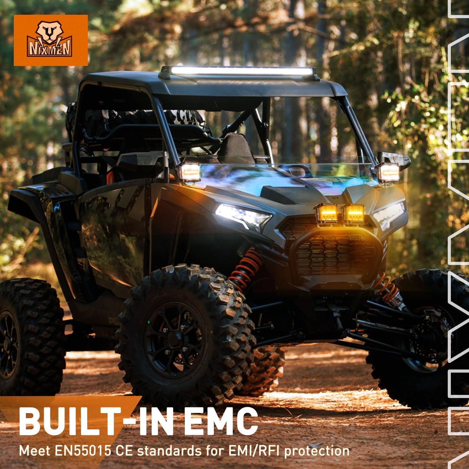 imageNilight 3 Inch Cube LED Pod Light Bar 20W 2100LM Super Flood ScrewLess Offroad Driving Work Lights w16AWG DT Wiring Harness Kit for Truck UTV 4x4 ATV Motorcycle4LED Sideshooter Spot Pod w Amber DRL