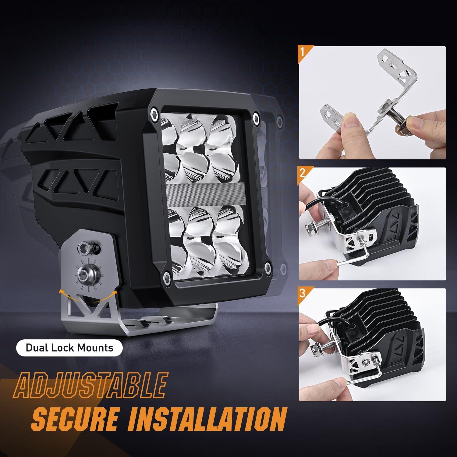 imageNilight 3 Inch Cube LED Pod Light Bar 20W 2100LM Super Flood ScrewLess Offroad Driving Work Lights w16AWG DT Wiring Harness Kit for Truck UTV 4x4 ATV Motorcycle6LED Spot Pod w Amber DRL