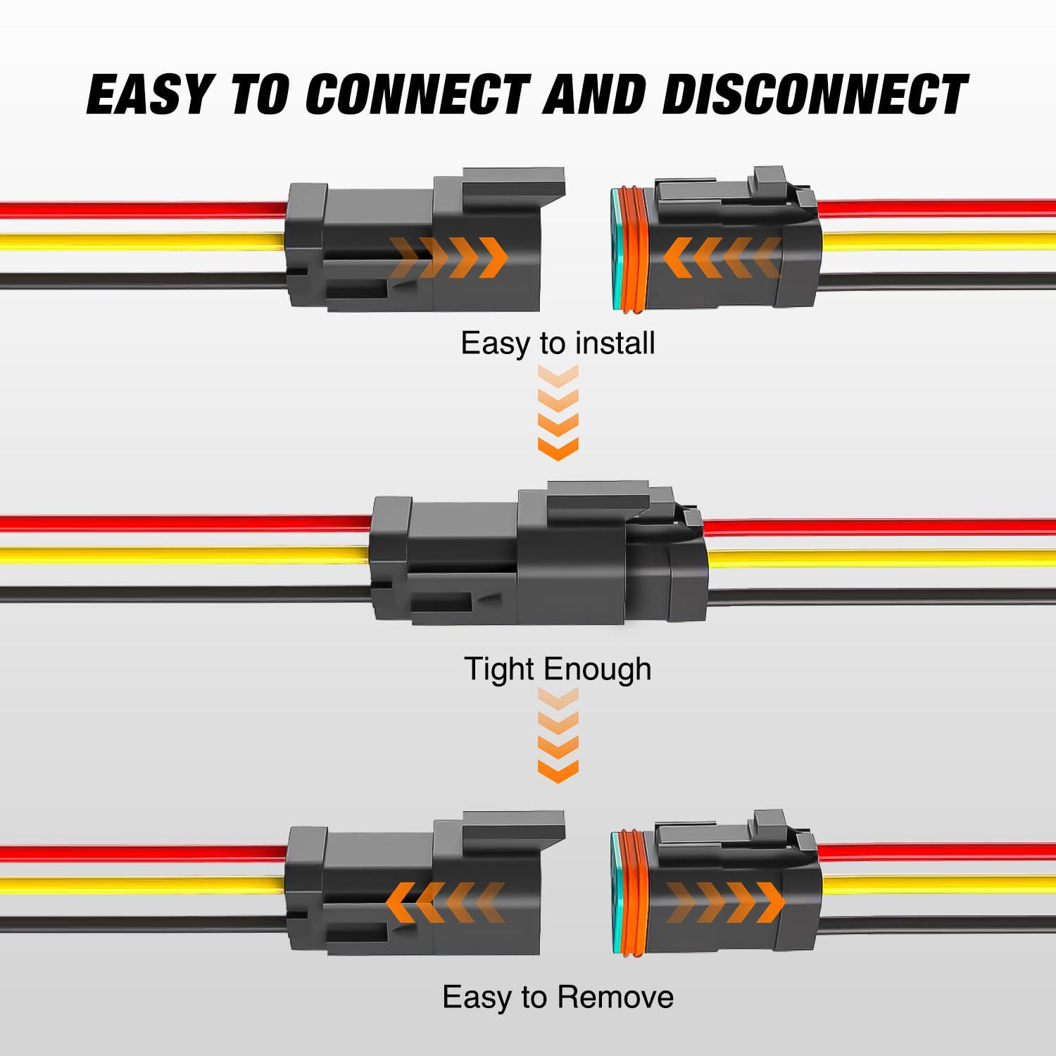 imageNilight 3 Pin DT Connectors 16AWG 6 Kits Male ampamp Female Electrical Connector Waterproof Plug and Play wHeat Shrink Butt Terminals for Automotive Cars Truck Motorcycle Marine Boats
