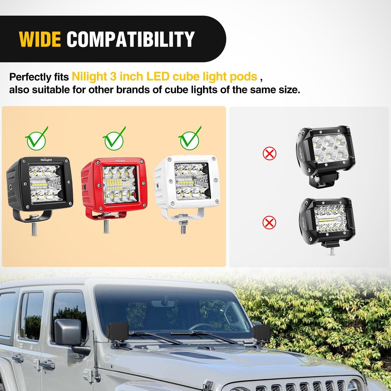 imageNilight 3 inch Cube Light Pod Cover 2 PCS Black Protective Covers Durable Polycarbonate Lens Waterproof Dustproof ScratchProof for Square Lights Off Road Driving Lighting