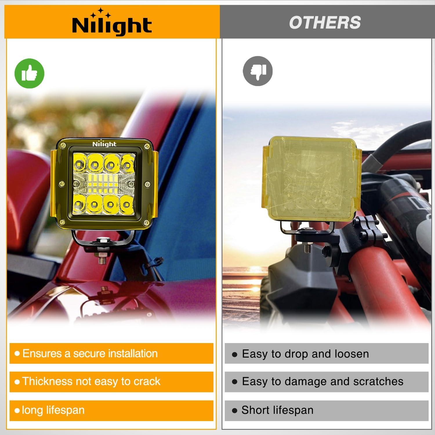 imageNilight 3 inch Cube Light Pod Cover 2 PCS Yellow Protective Covers Durable Polycarbonate Lens Waterproof Dustproof ScratchProof for Square Lights Off Road Driving Lighting