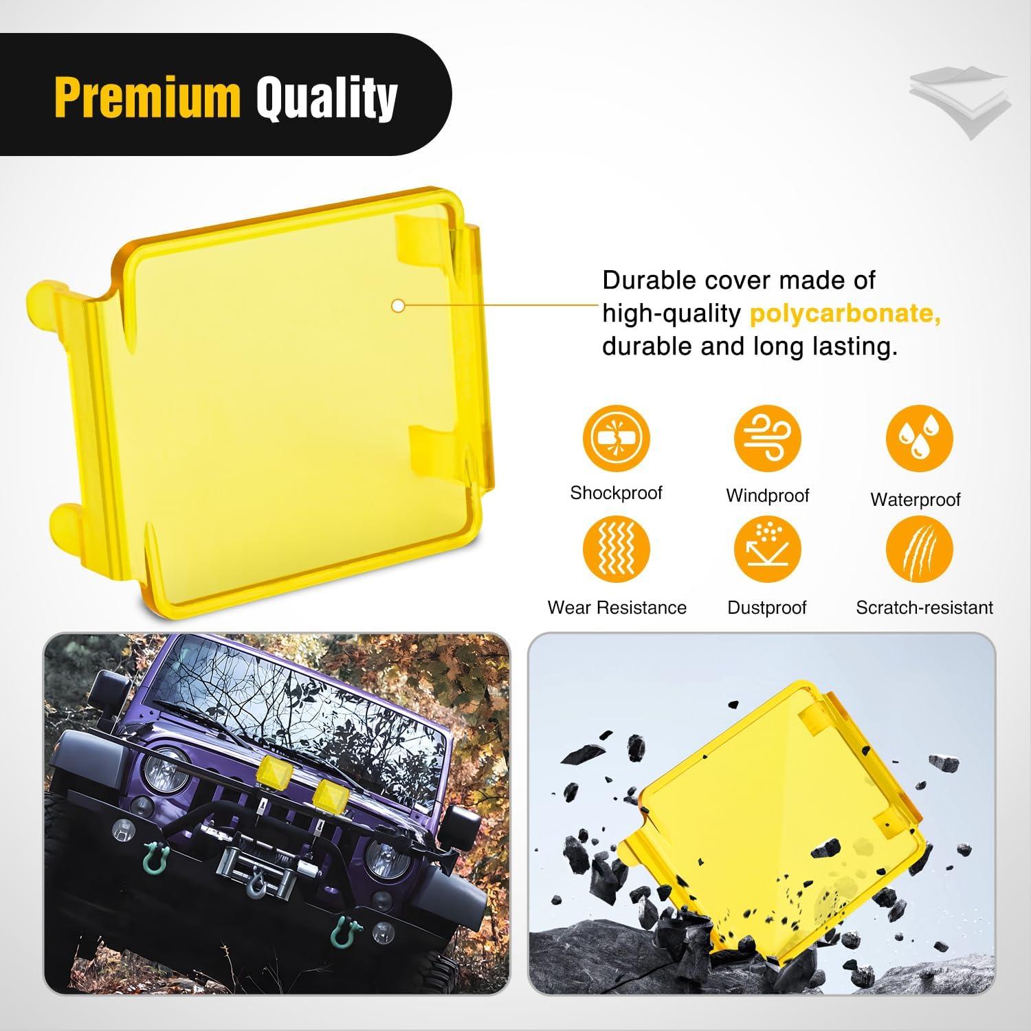 imageNilight 3 inch Cube Light Pod Cover 2 PCS Yellow Protective Covers Durable Polycarbonate Lens Waterproof Dustproof ScratchProof for Square Lights Off Road Driving Lighting