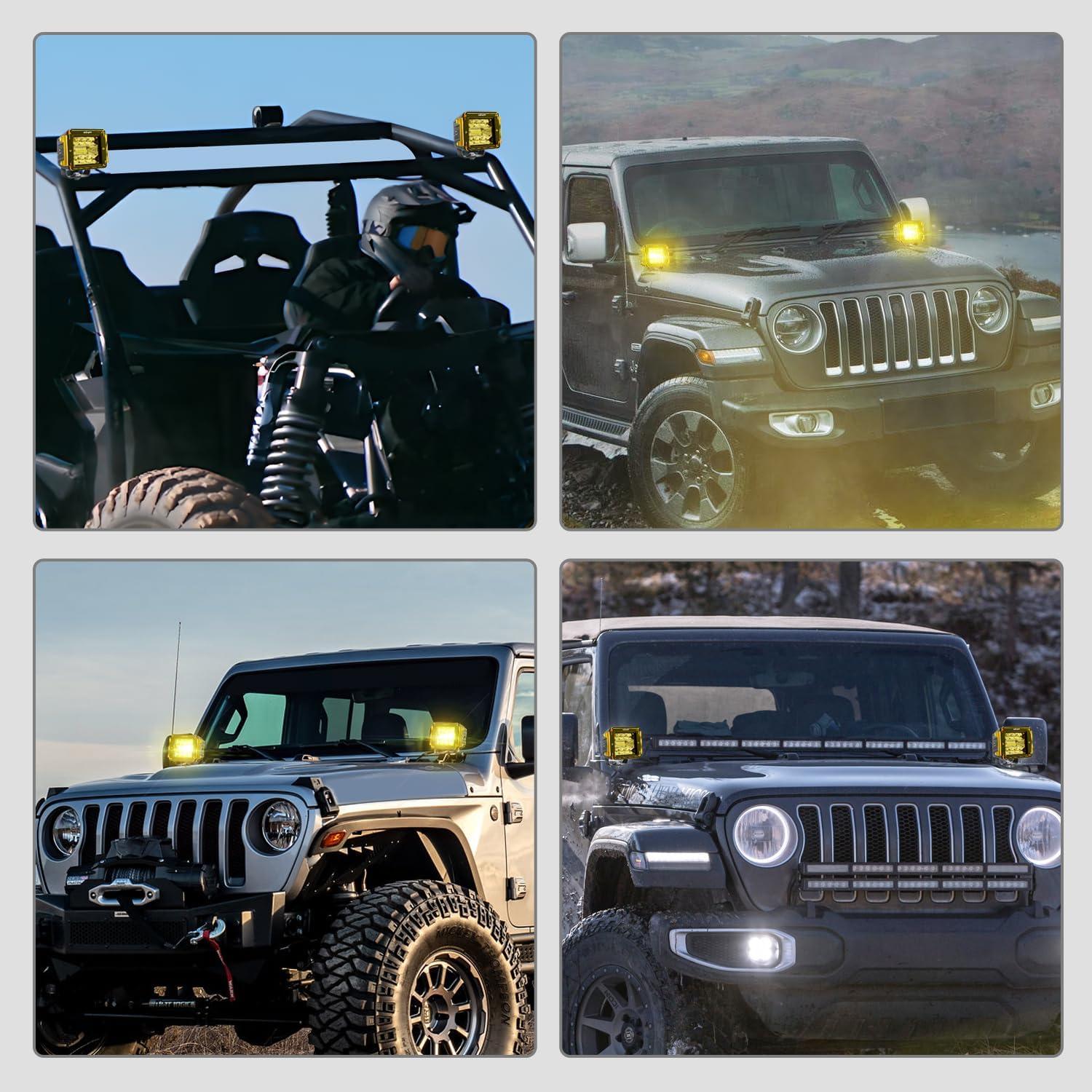 imageNilight 3 inch Cube Light Pod Cover 2 PCS Yellow Protective Covers Durable Polycarbonate Lens Waterproof Dustproof ScratchProof for Square Lights Off Road Driving Lighting