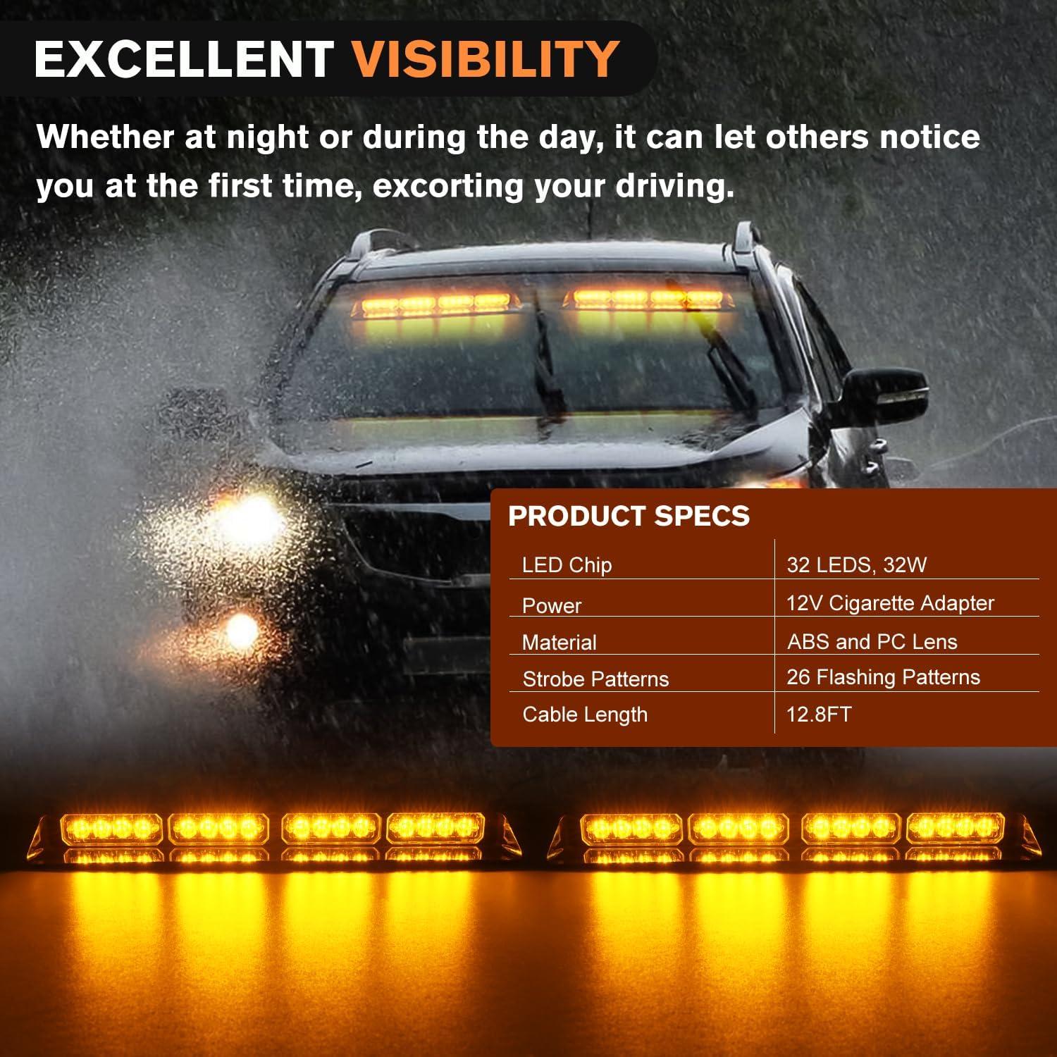 imageNilight 32LED Purple White Emergency Dash Strobe Lights with Controller Suction Cups Warning Hazard Interior FrontRear Windshield Deck Split Light Bar for Truck Construction VehicleAmber
