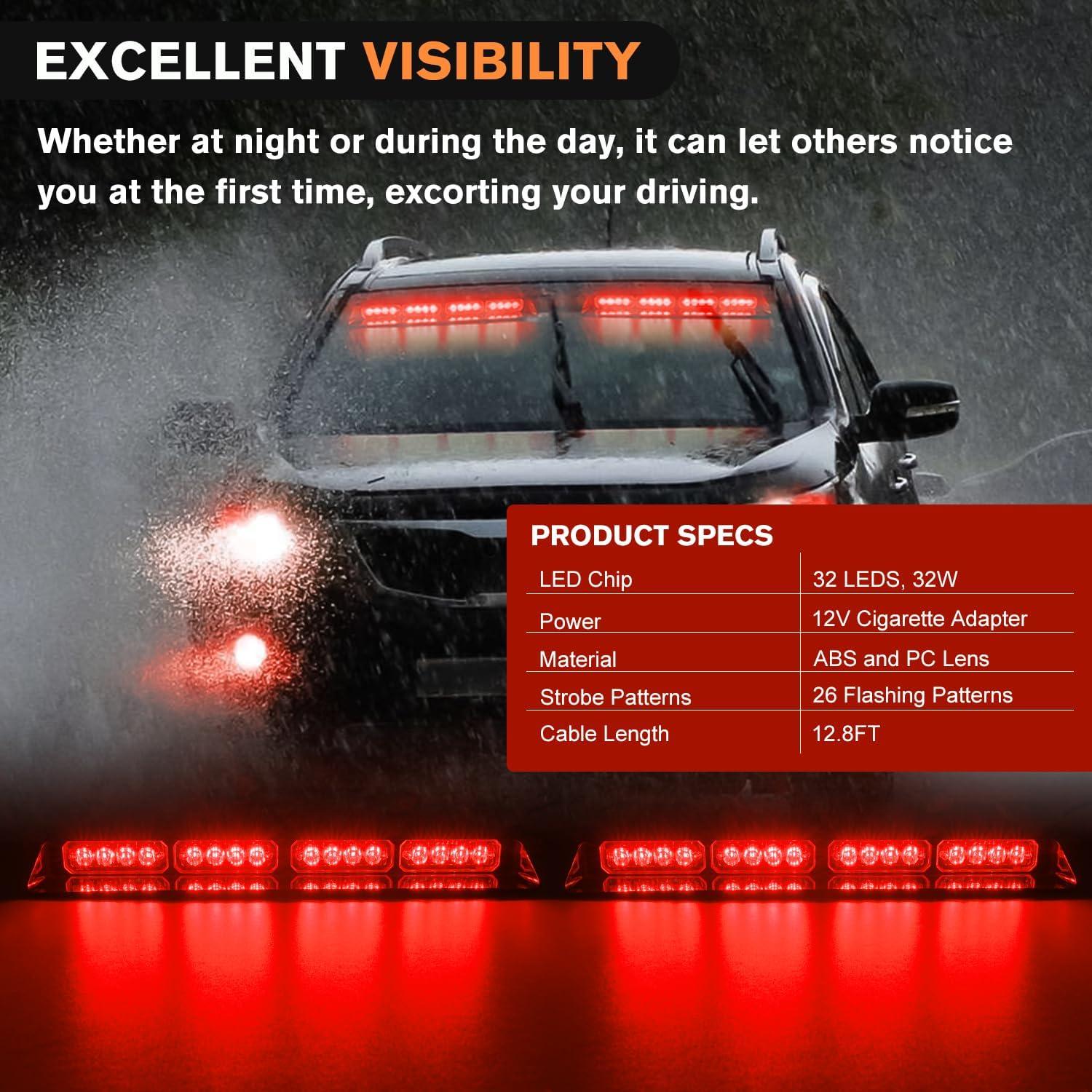 imageNilight 32LED Purple White Emergency Dash Strobe Lights with Controller Suction Cups Warning Hazard Interior FrontRear Windshield Deck Split Light Bar for Truck Construction VehicleRed