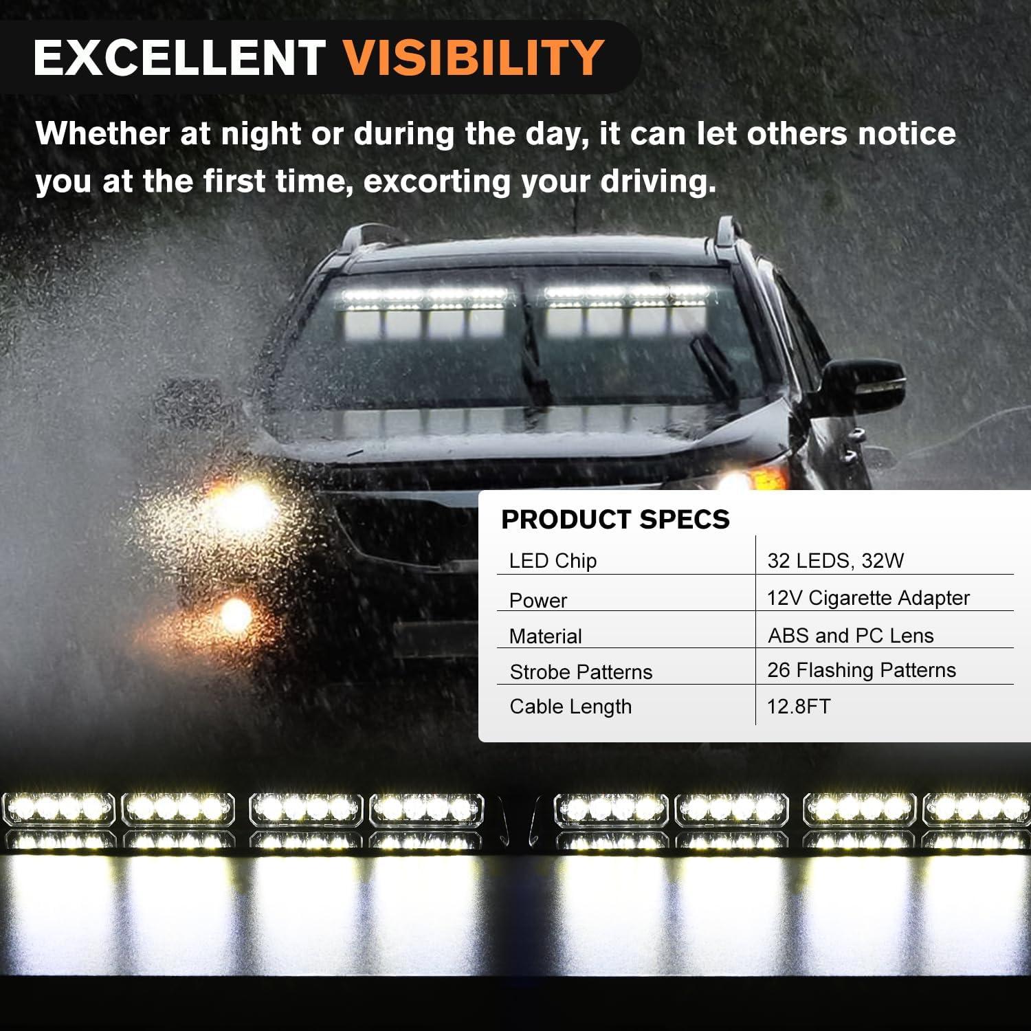 imageNilight 32LED Purple White Emergency Dash Strobe Lights with Controller Suction Cups Warning Hazard Interior FrontRear Windshield Deck Split Light Bar for Truck Construction VehicleWhite