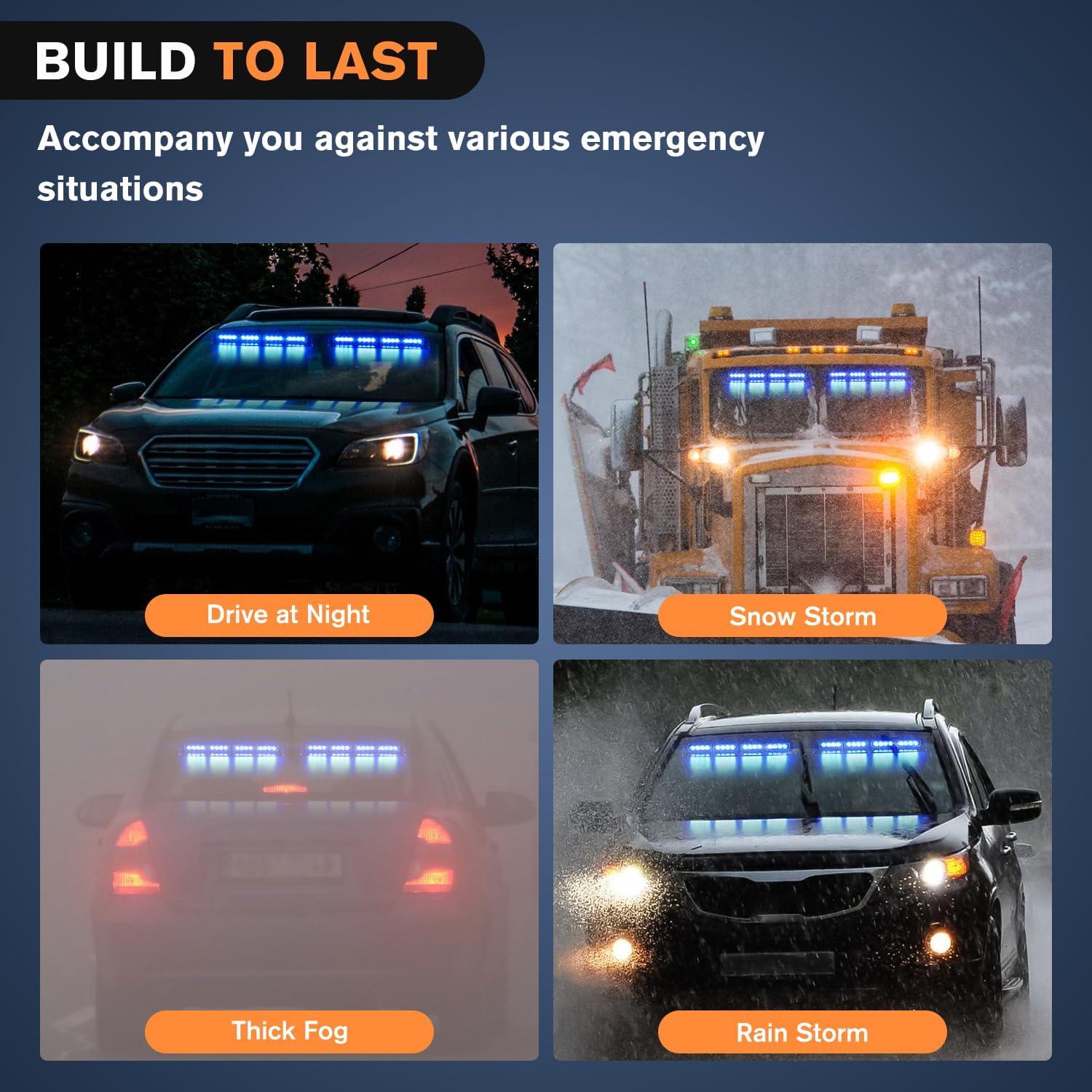 imageNilight 32LED Purple White Emergency Dash Strobe Lights with Controller Suction Cups Warning Hazard Interior FrontRear Windshield Deck Split Light Bar for Truck Construction VehicleBlue
