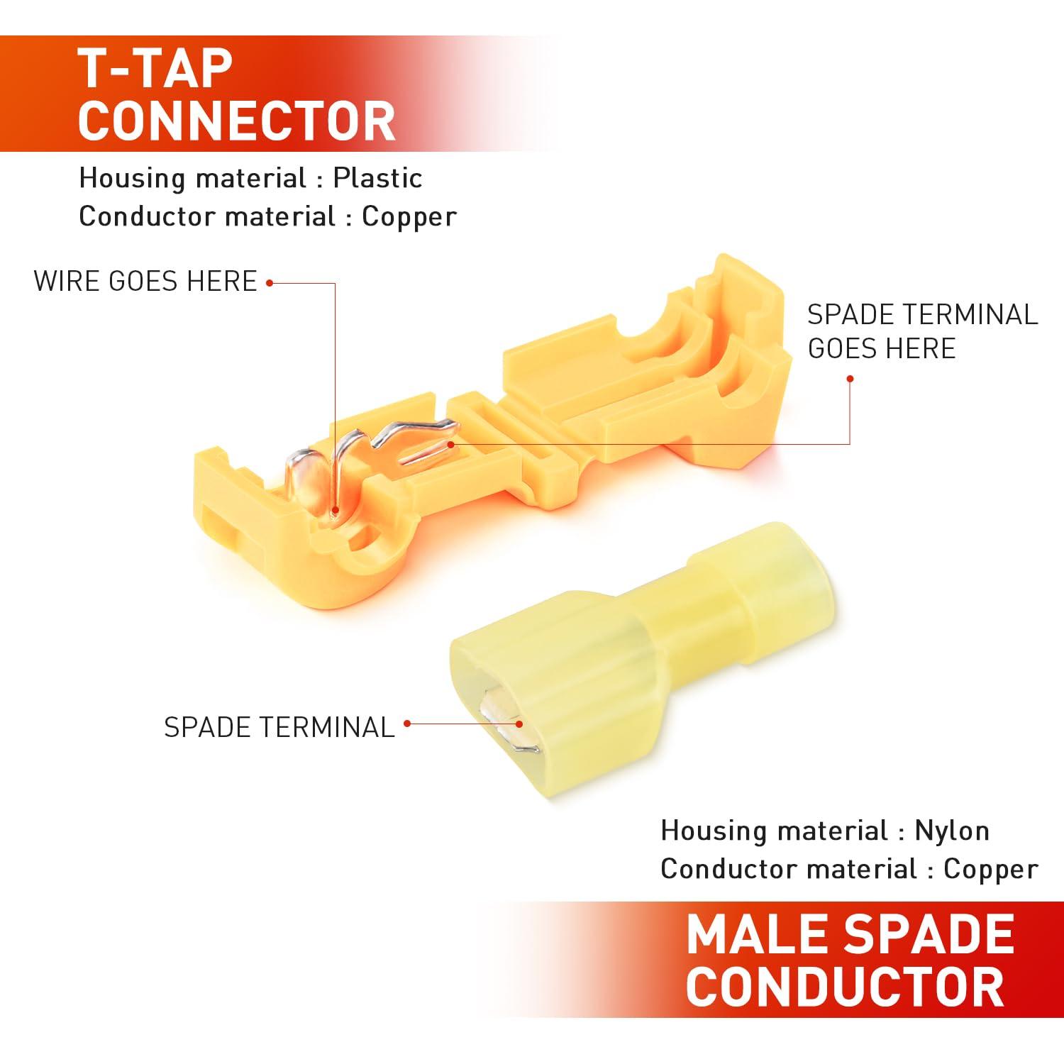 imageNilight 360PCS TTap Wire Connectors SelfStripping Quick Splice Electrical Terminals Insulated Male Disconnect Spade Assortment Kit with Storage Case120Pcs 1210AWG