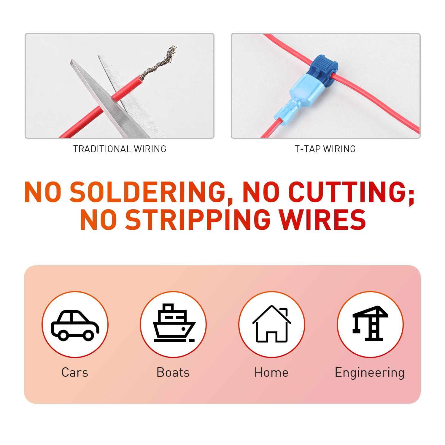 imageNilight 360PCS TTap Wire Connectors SelfStripping Quick Splice Electrical Terminals Insulated Male Disconnect Spade Assortment Kit with Storage Case120Pcs 1614AWG