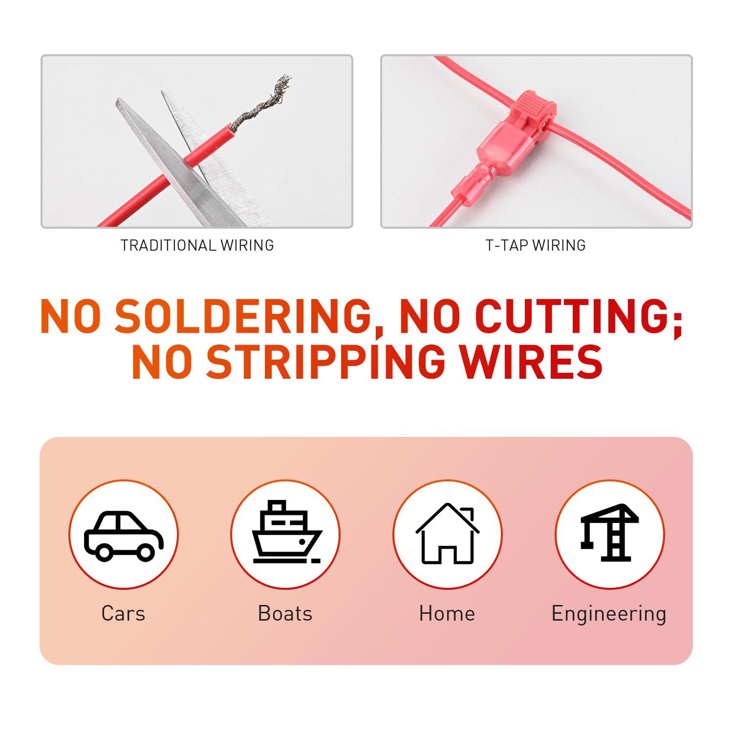 imageNilight 360PCS TTap Wire Connectors SelfStripping Quick Splice Electrical Terminals Insulated Male Disconnect Spade Assortment Kit with Storage Case120Pcs 2216AWG