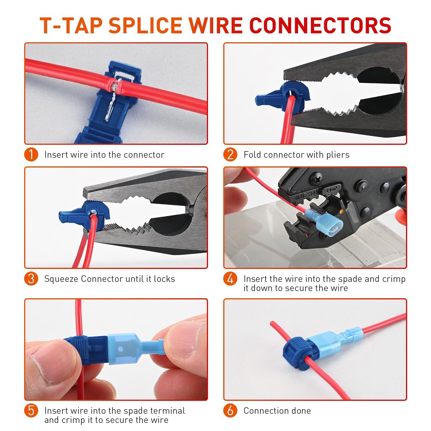 imageNilight 360PCS TTap Wire Connectors SelfStripping Quick Splice Electrical Terminals Insulated Male Disconnect Spade Assortment Kit with Storage Case120Pcs 1614AWG