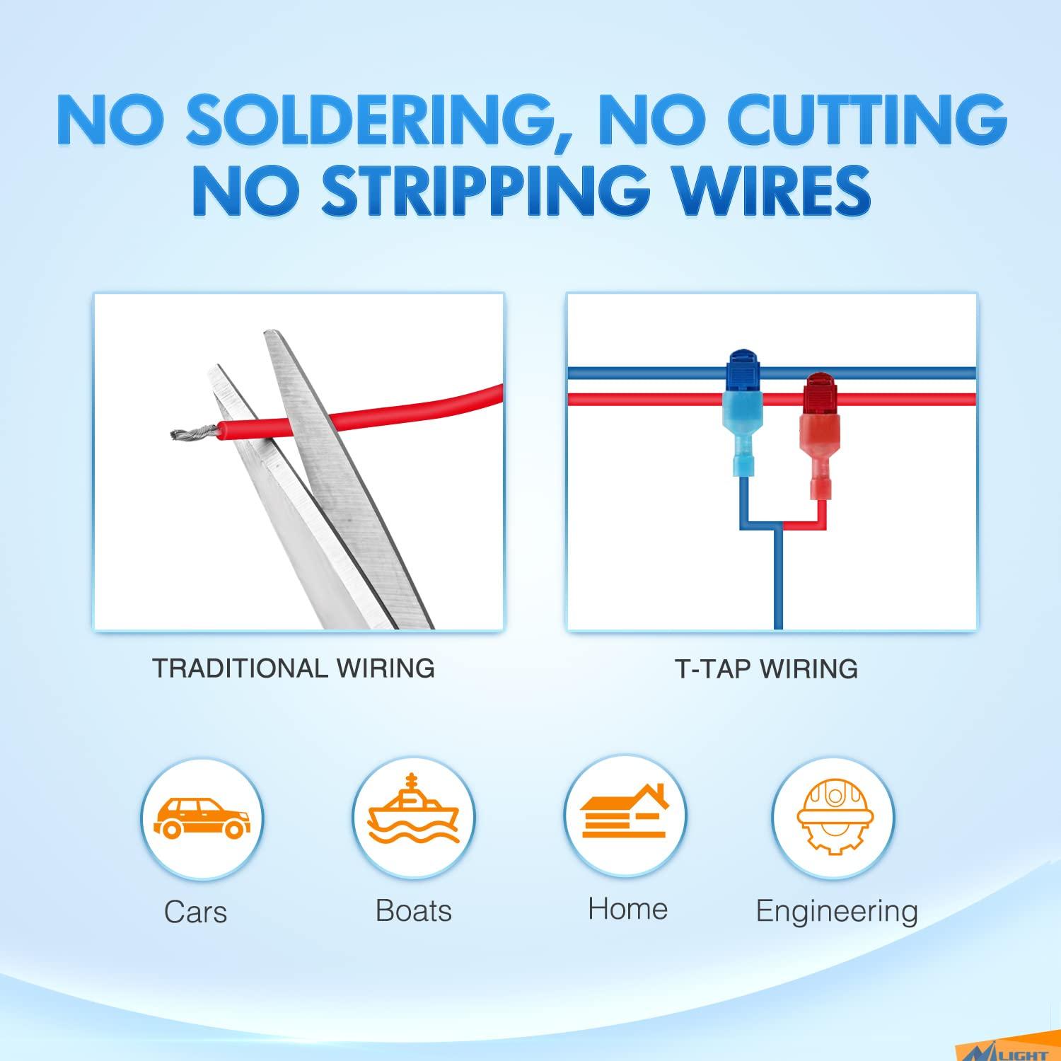 imageNilight 360PCS TTap Wire Connectors SelfStripping Quick Splice Electrical Terminals Insulated Male Disconnect Spade Assortment Kit with Storage Case360 Pcs