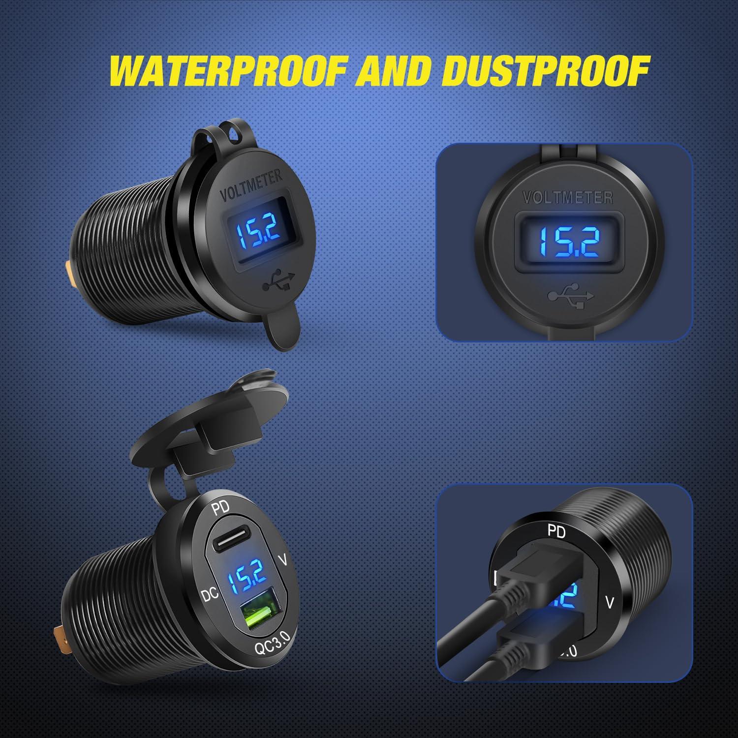 imageNilight 4 Gang Rocker Switch Panel with QC30 Dual USB Charger Voltmeter Waterproof and Night Glow Stickers 12V24V DC for Cars Trucks Boats RVType C  USB Blue