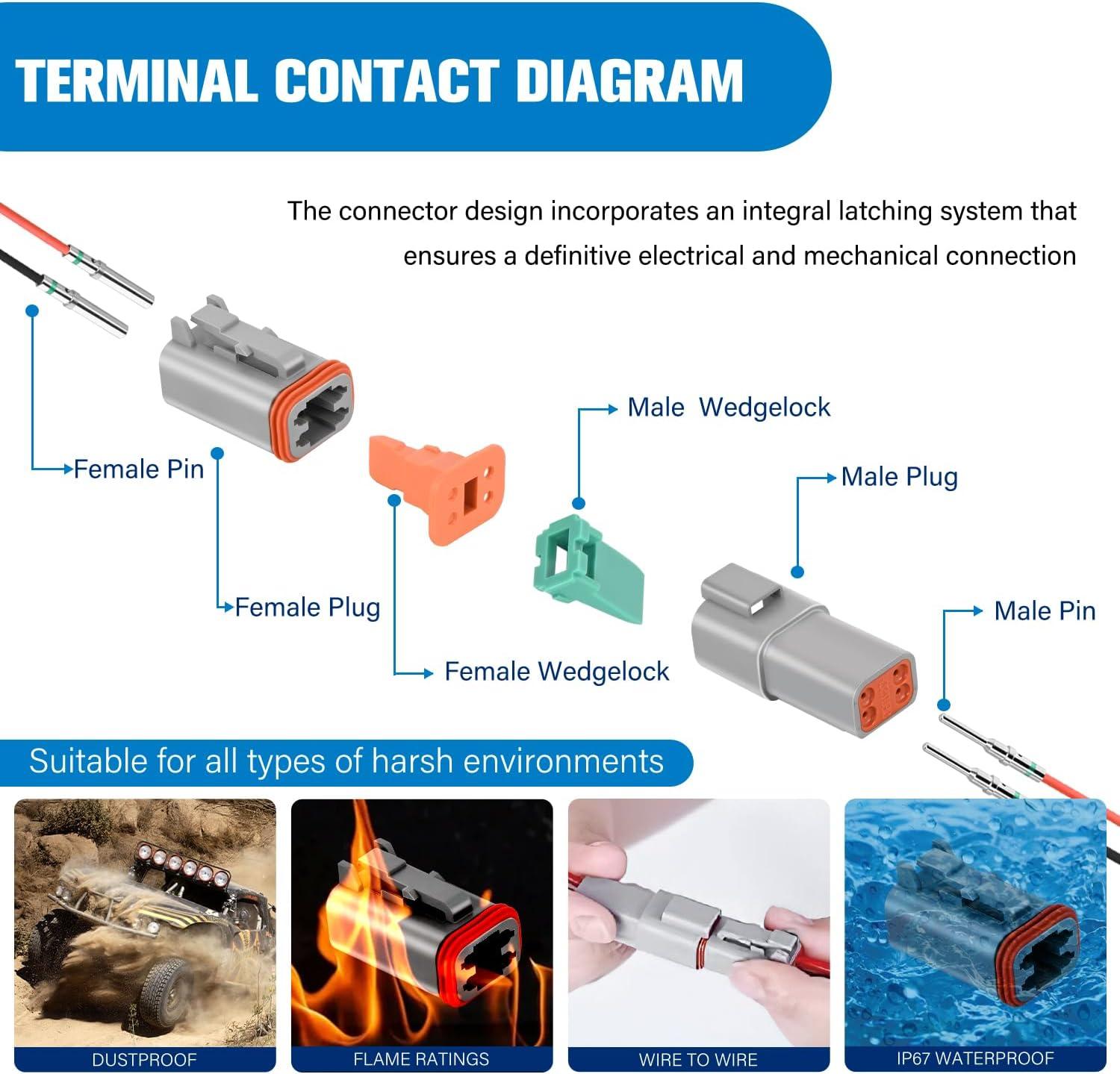 imageNilight 4 PIN DT Connector Kit 3 Sets Size 16 Solid Contacts Waterproof Male Female Terminal for 1420 AWG DT Series Connectors Car Truck Motorcycle OffRoad Vehicles BoatDT 212Pin 40 Sets wRemoval Tool