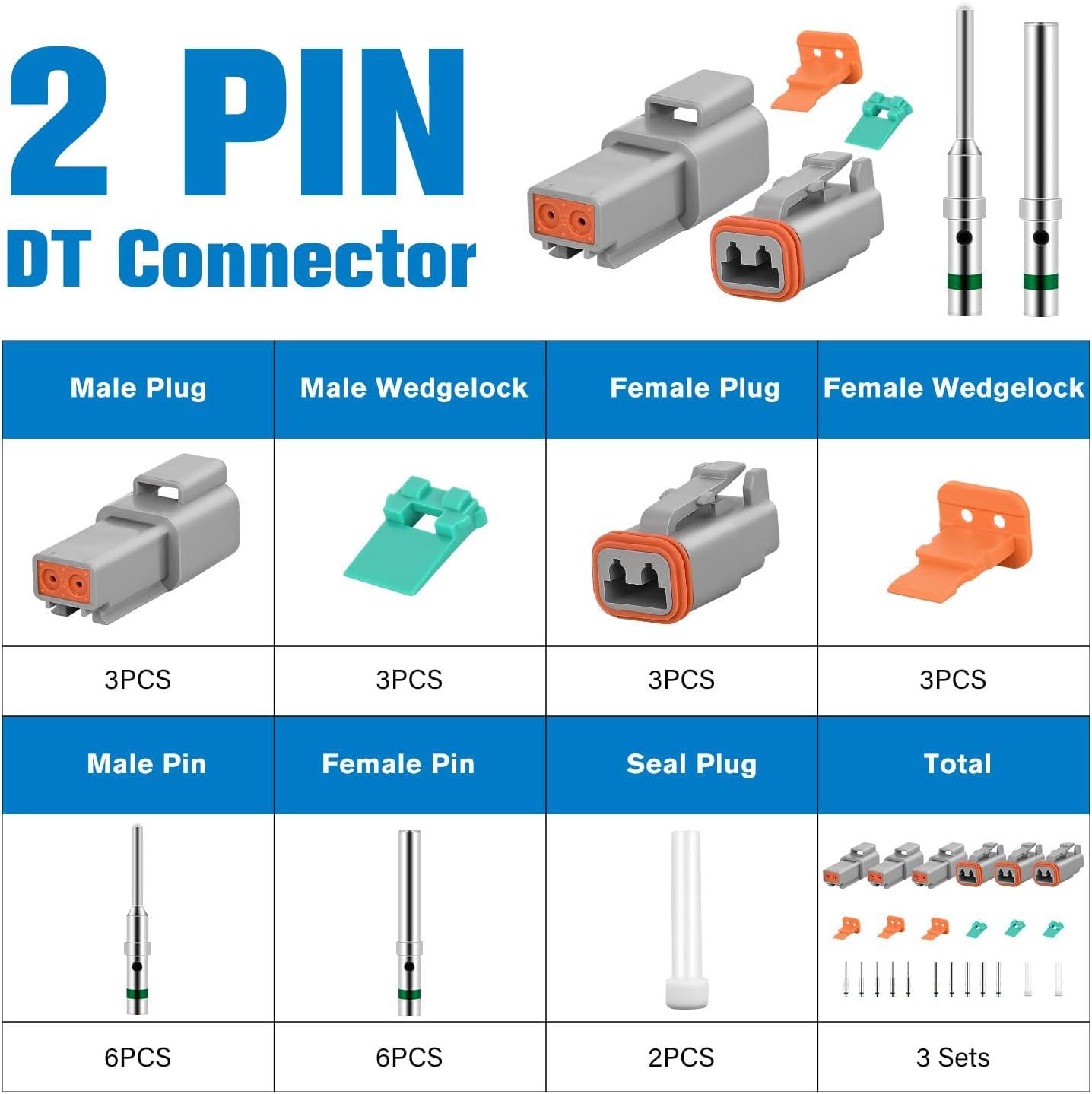 imageNilight 4 PIN DT Connector Kit 3 Sets Size 16 Solid Contacts Waterproof Male Female Terminal for 1420 AWG DT Series Connectors Car Truck Motorcycle OffRoad Vehicles BoatDT2Pin 3 Sets