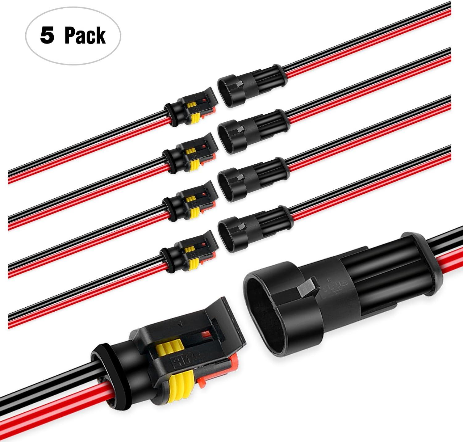imageNilight 4 PIN DT Connector Kit 3 Sets Size 16 Solid Contacts Waterproof Male Female Terminal for 1420 AWG DT Series Connectors Car Truck Motorcycle OffRoad Vehicles Boat2Pin Wire Harness 5Sets