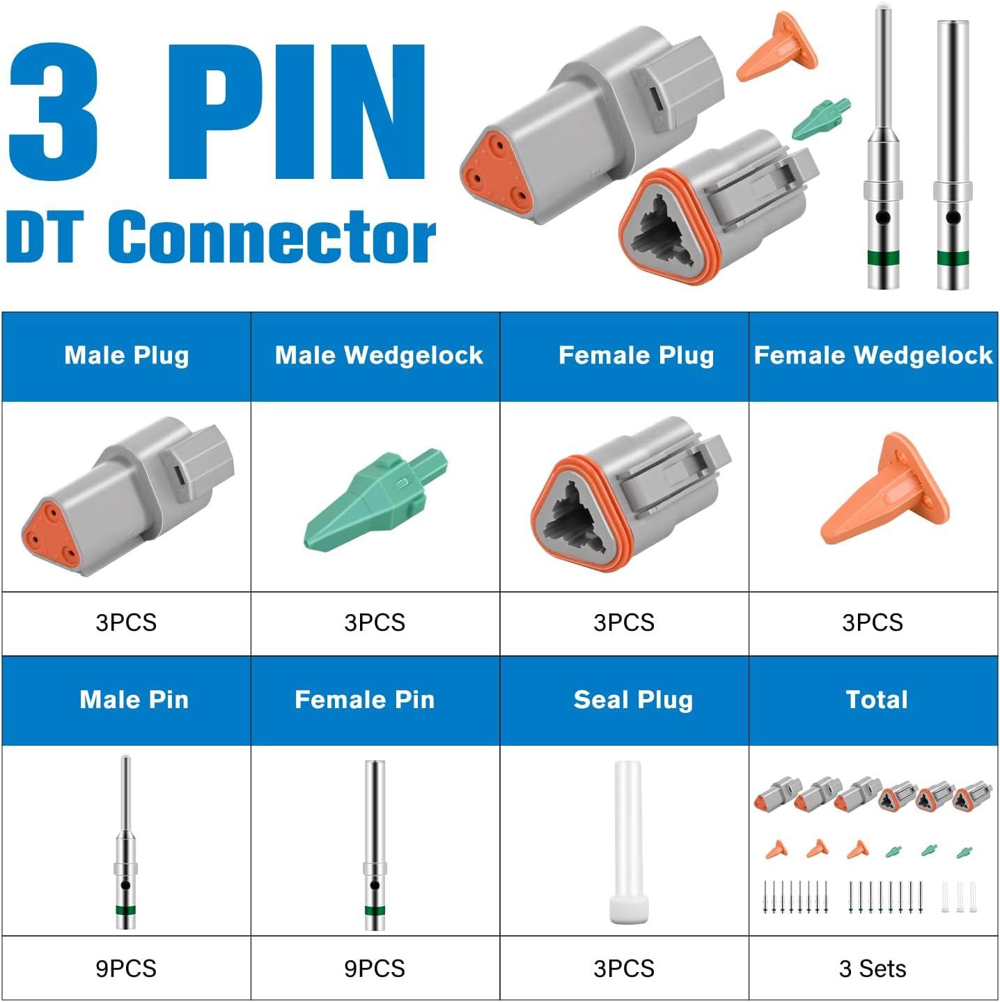 imageNilight 4 PIN DT Connector Kit 3 Sets Size 16 Solid Contacts Waterproof Male Female Terminal for 1420 AWG DT Series Connectors Car Truck Motorcycle OffRoad Vehicles BoatDT3Pin 3 Sets