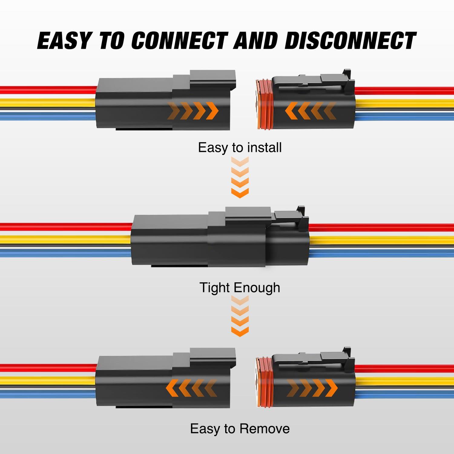 imageNilight 4 Pin DT Connectors 16AWG 6 Kits Male Female Electrical Connector Waterproof Plug and Play wHeat Shrink Butt Terminals for Automotive Cars Truck Motorcycle Marine Boats