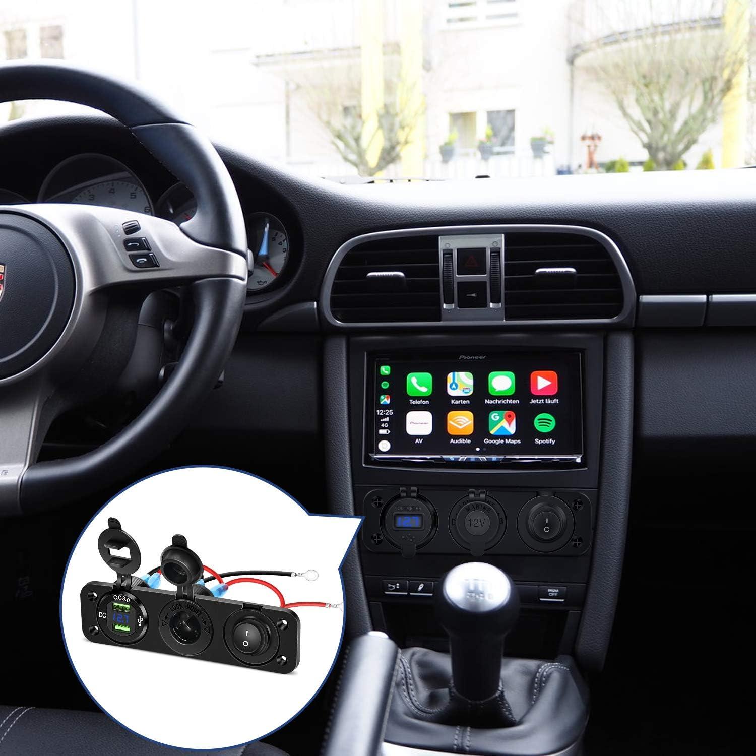 imageNilight 4 in 1 Charger Socket Panel Dual QC30 USB Charger with LED Voltmeter Display and Cigarette Lighter Socket and Power Cutoff SwitchAvoid Battery Drain Off Switch for UTV ATVBlack RedDual USB