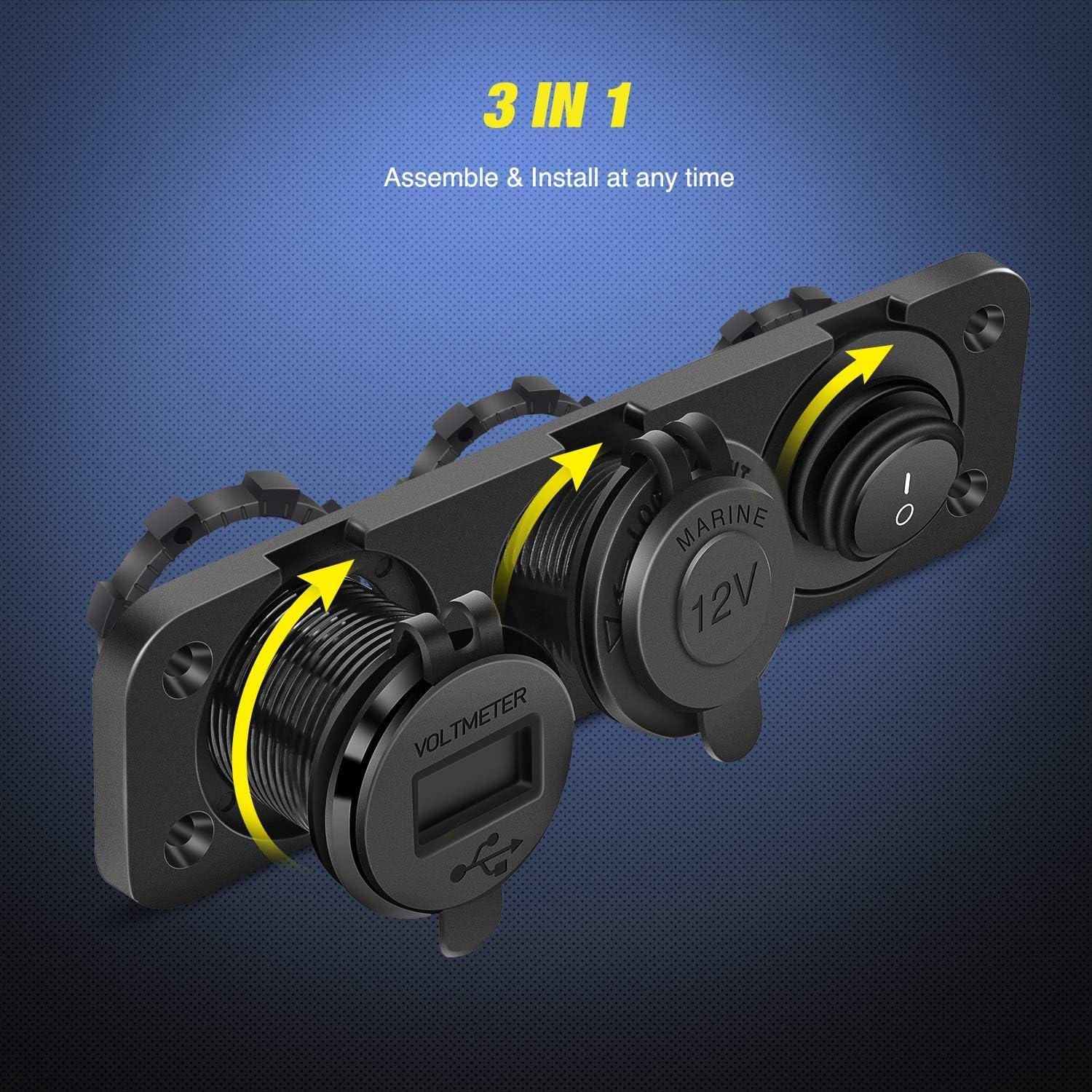 imageNilight 4 in 1 Charger Socket Panel Dual QC30 USB Charger with LED Voltmeter Display and Cigarette Lighter Socket and Power Cutoff SwitchAvoid Battery Drain Off Switch for UTV ATVBlack RedDual USB