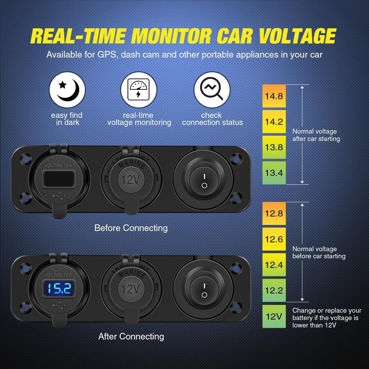 imageNilight 4 in 1 Charger Socket Panel Dual QC30 USB Charger with LED Voltmeter Display and Cigarette Lighter Socket and Power Cutoff SwitchAvoid Battery Drain Off Switch for UTV ATVBlack RedPD Type C  USB
