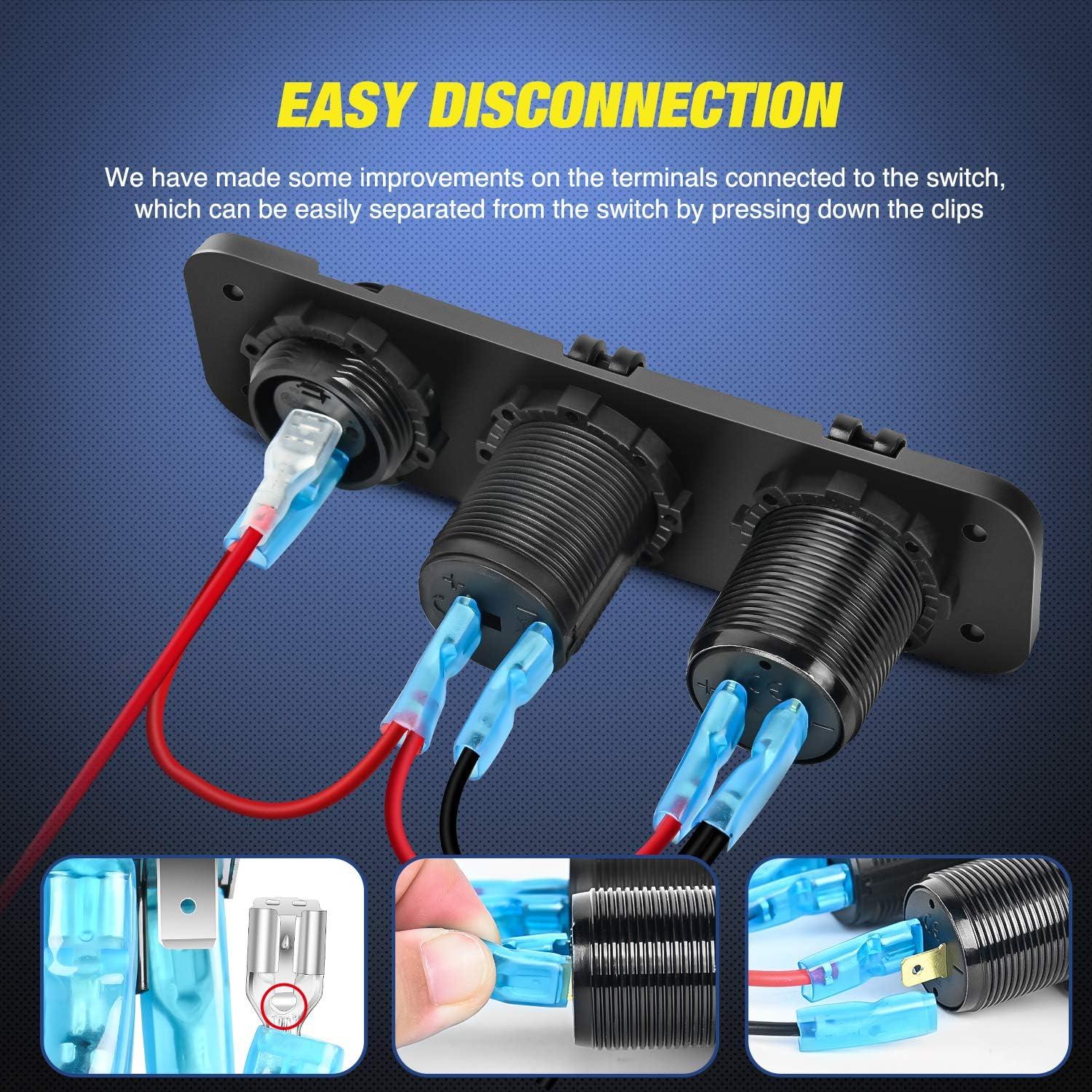 imageNilight 4 in 1 Charger Socket Panel Dual QC30 USB Charger with LED Voltmeter Display and Cigarette Lighter Socket and Power Cutoff SwitchAvoid Battery Drain Off Switch for UTV ATVBlack RedDual USB