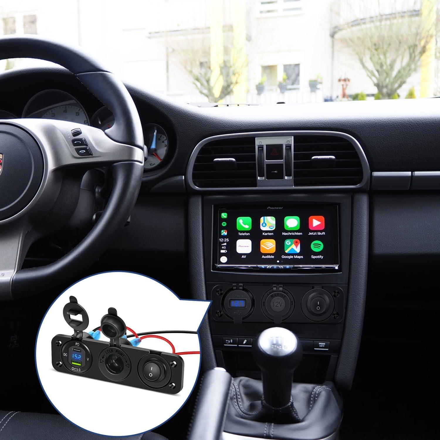 imageNilight 4 in 1 Charger Socket Panel Dual QC30 USB Charger with LED Voltmeter Display and Cigarette Lighter Socket and Power Cutoff SwitchAvoid Battery Drain Off Switch for UTV ATVBlack RedPD Type C  USB