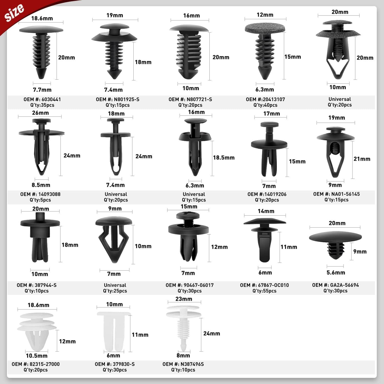 imageNilight 415 Pcs Car Retainer Clips ampamp Fastener Remover  18 Most Popular Sizes Auto Push Pin Rivets Set Door Trim Panel Compatible with GM Ford Toyota Honda Chrysler2 Years Warranty CL19black