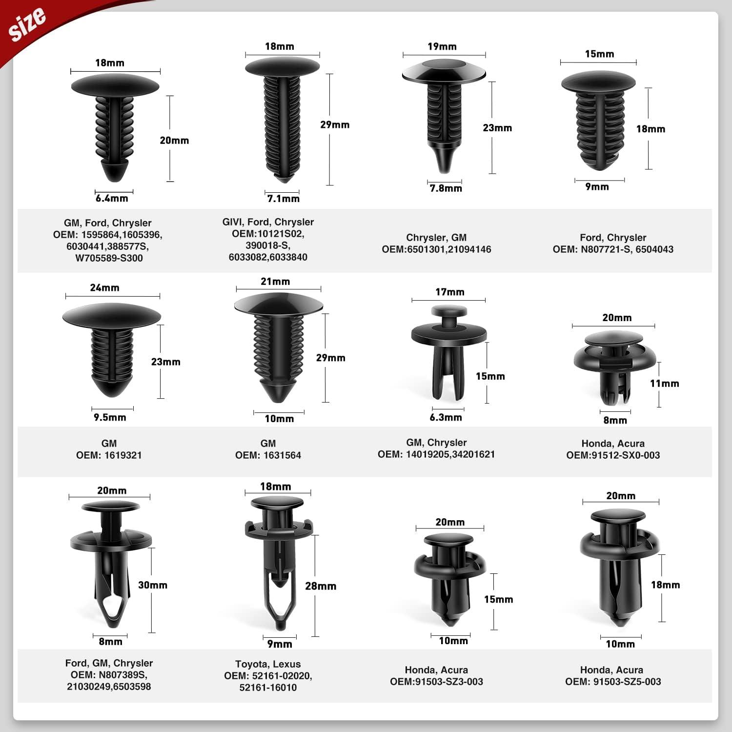 imageNilight 415 Pcs Car Retainer Clips ampamp Fastener Remover  18 Most Popular Sizes Auto Push Pin Rivets Set Door Trim Panel Compatible with GM Ford Toyota Honda Chrysler2 Years Warranty CL19black