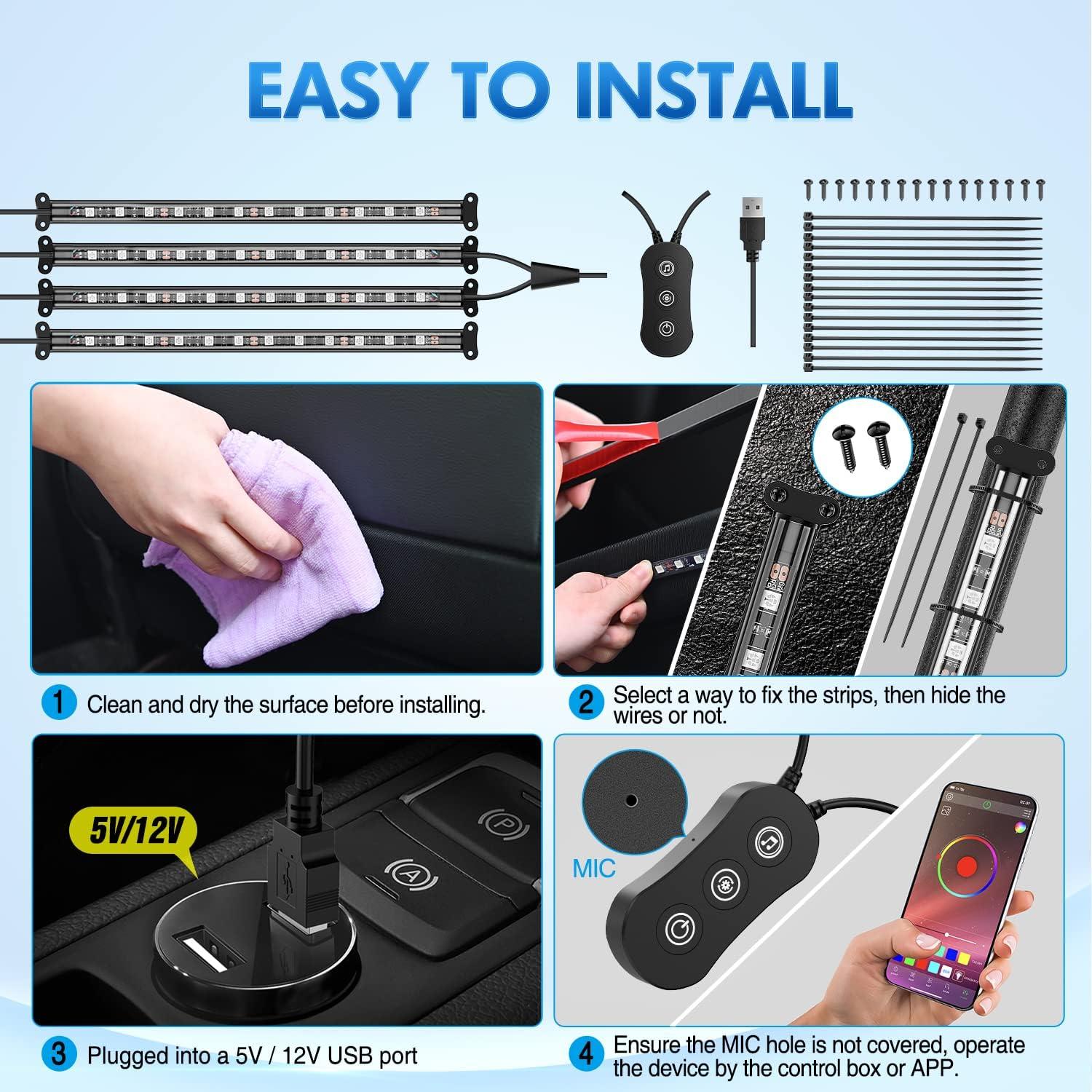 imageNilight 48 LEDs DC 5V Multicolor Music Car Strip Light Under Dash Lighting Kit with Sound Active Function and Wireless Remote Control 2 Years Warranty 4PCS USB Interior Lights4PCS USB Interior LightsAPP