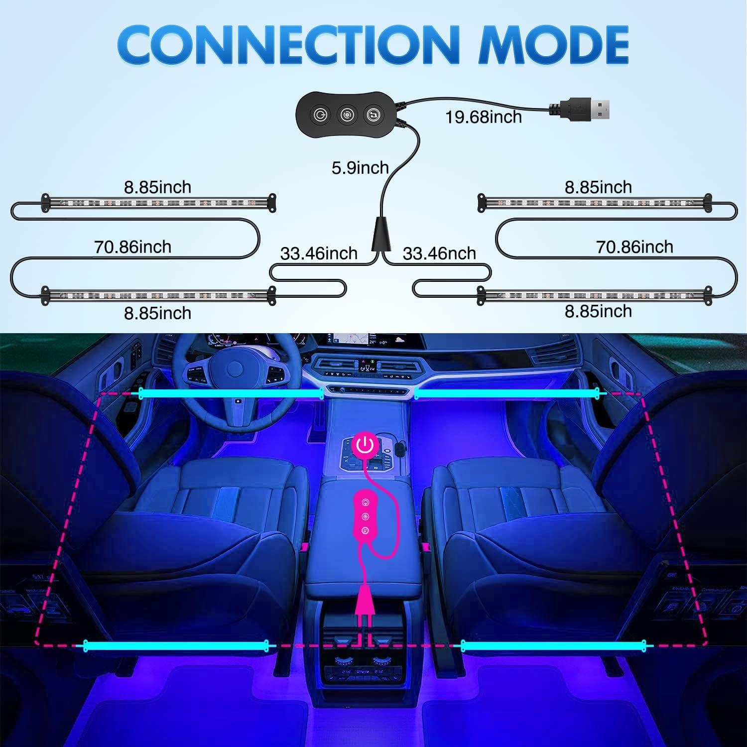 imageNilight 48 LEDs DC 5V Multicolor Music Car Strip Light Under Dash Lighting Kit with Sound Active Function and Wireless Remote Control 2 Years Warranty 4PCS USB Interior Lights4PCS USB Interior LightsAPP