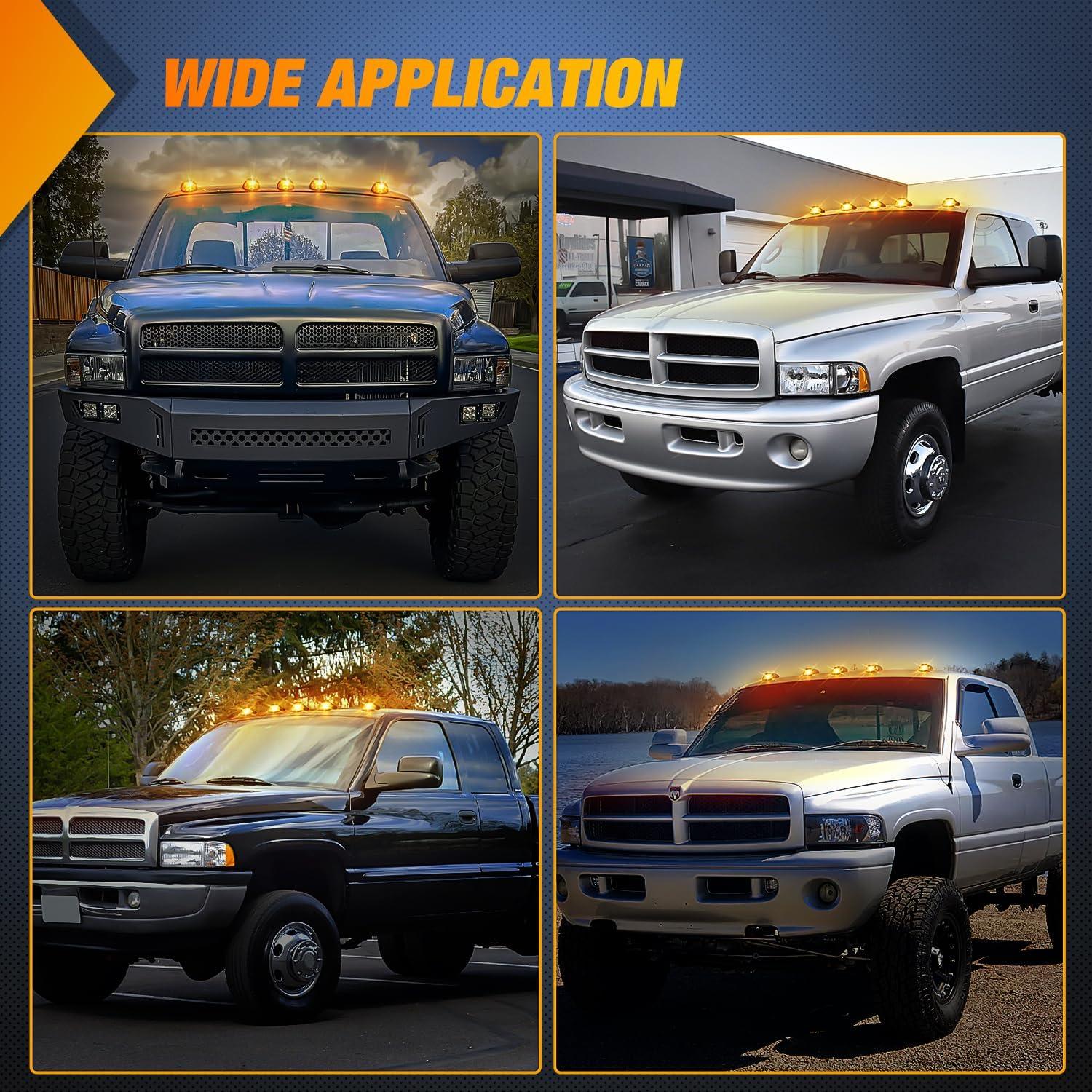 imageNilight 4PCS 39 Inch 3 Led Truck Trailer Light Front Rear LED Side Marker Lights Clearance Indicator Lamp Waterproof Sealed Surface Mounted LED Marker LightSmoked Amber Dodge Ram 19992002