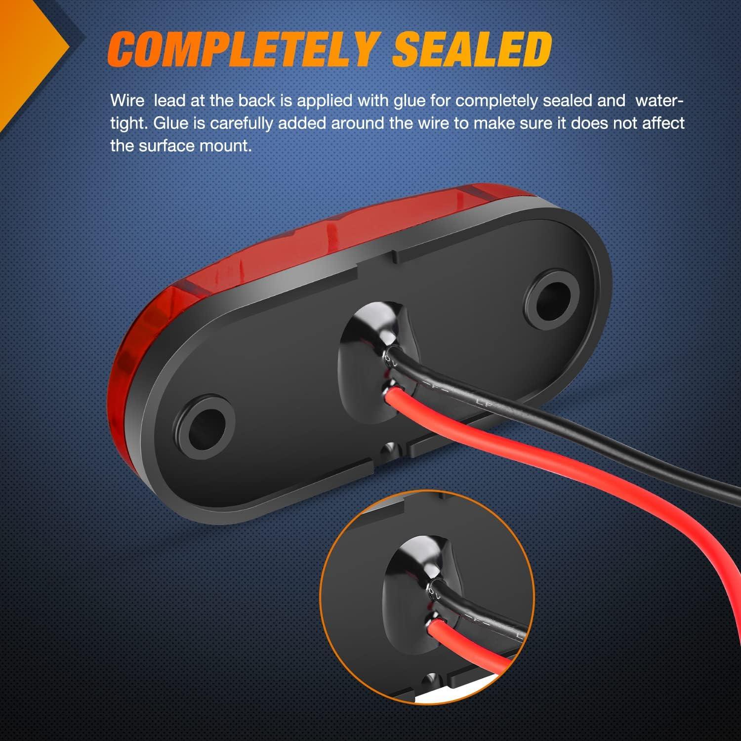 imageNilight 4PCS 39 Inch 3 Led Truck Trailer Light Front Rear LED Side Marker Lights Clearance Indicator Lamp Waterproof Sealed Surface Mounted LED Marker LightRed 10PCS Universal