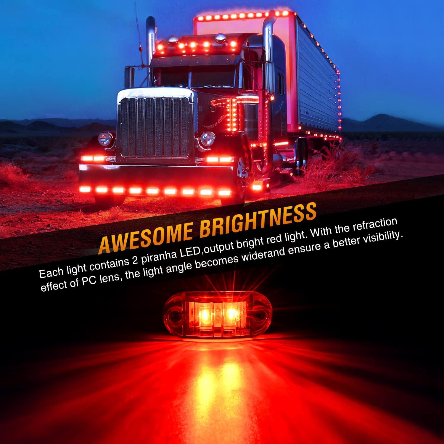 imageNilight 4PCS 39 Inch 3 Led Truck Trailer Light Front Rear LED Side Marker Lights Clearance Indicator Lamp Waterproof Sealed Surface Mounted LED Marker LightAmberRed 20PCS Universal