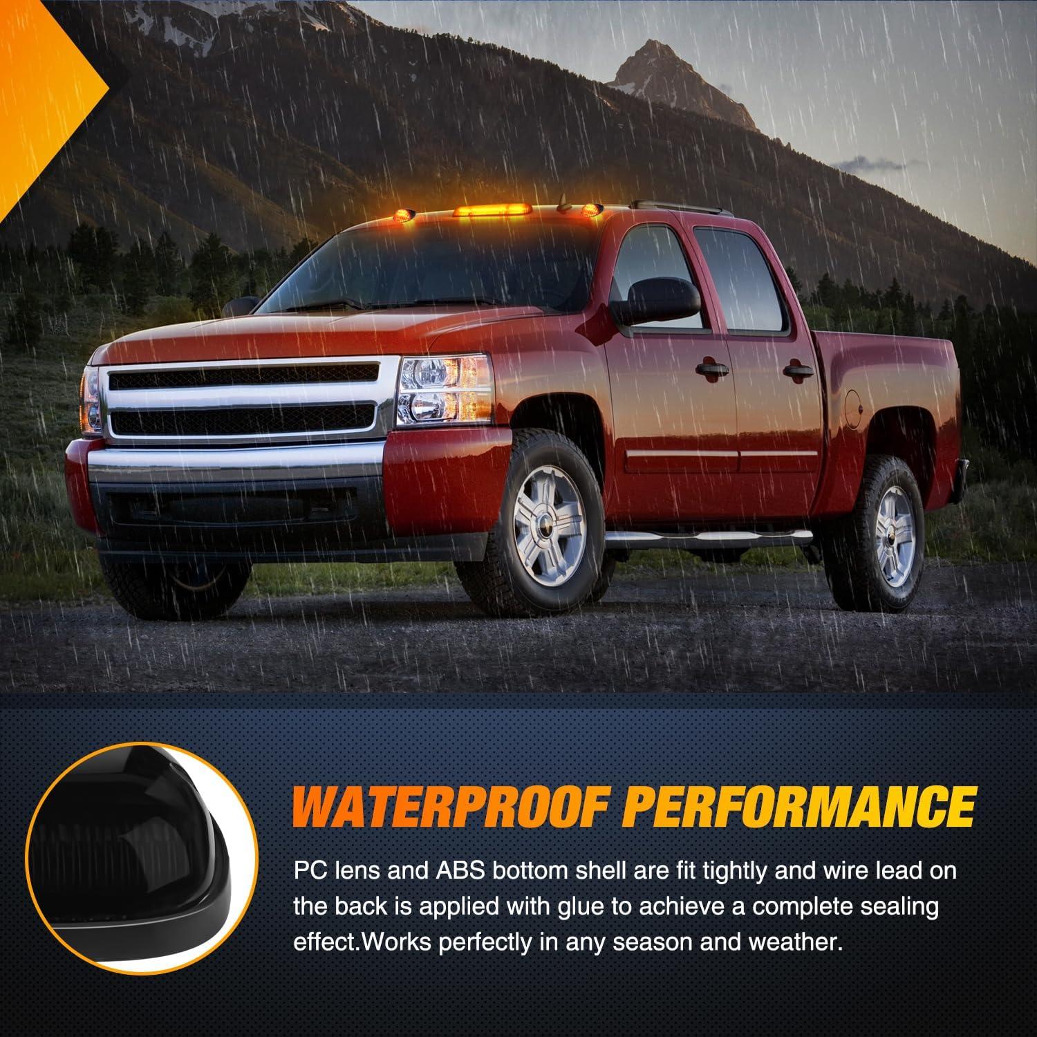 imageNilight 4PCS 39 Inch 3 Led Truck Trailer Light Front Rear LED Side Marker Lights Clearance Indicator Lamp Waterproof Sealed Surface Mounted LED Marker LightSmoked Amber SilveradoSierra 20022007