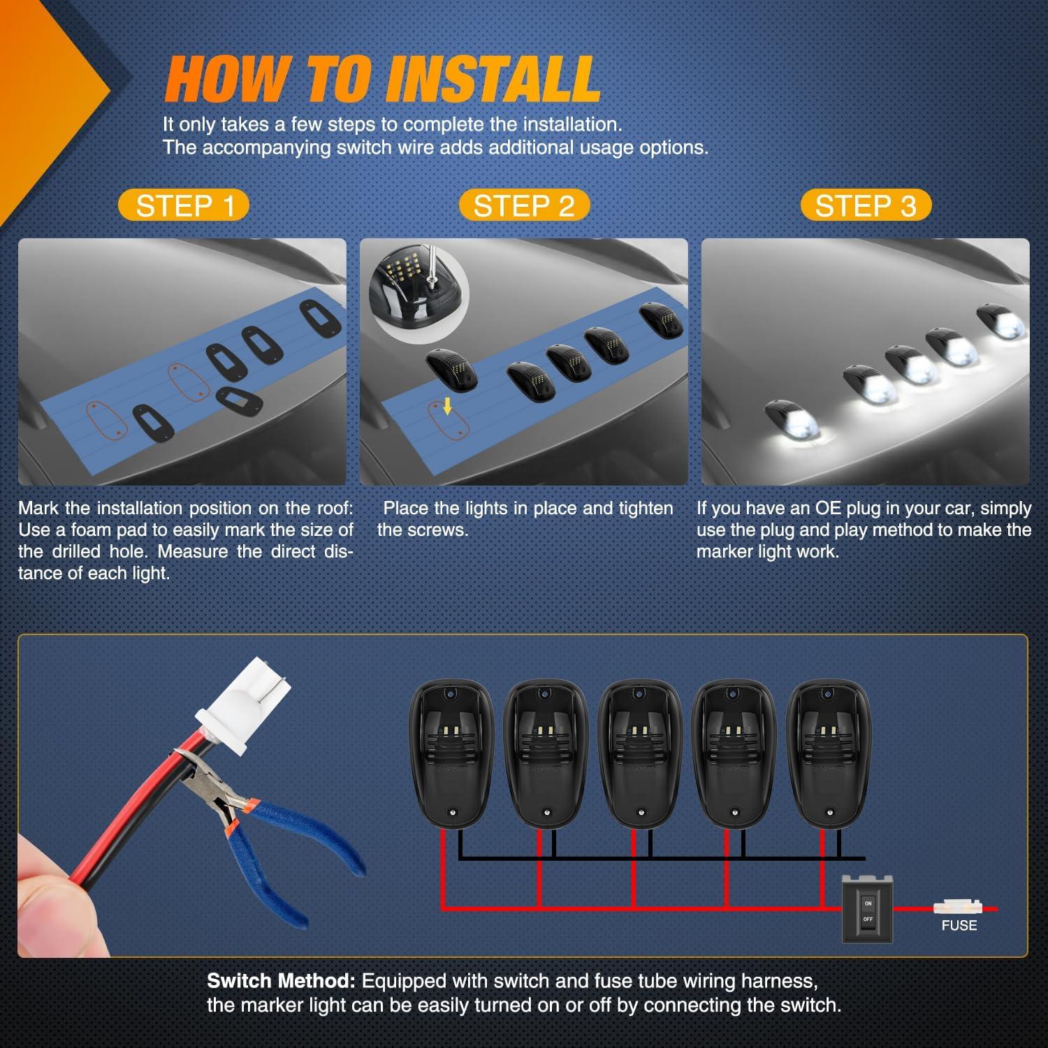 imageNilight 4PCS 39 Inch 3 Led Truck Trailer Light Front Rear LED Side Marker Lights Clearance Indicator Lamp Waterproof Sealed Surface Mounted LED Marker LightWhite FordRam Trucks SUV POV