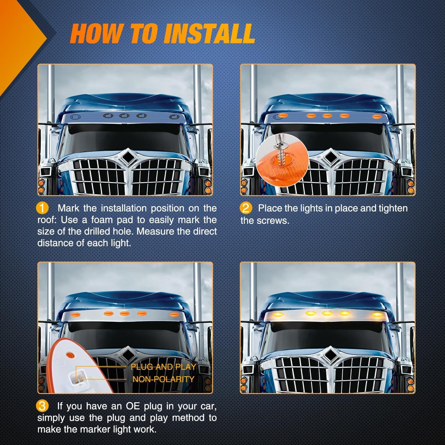 imageNilight 4PCS 39 Inch 3 Led Truck Trailer Light Front Rear LED Side Marker Lights Clearance Indicator Lamp Waterproof Sealed Surface Mounted LED Marker LightAmber 4LEDHeavy Duty Trucks