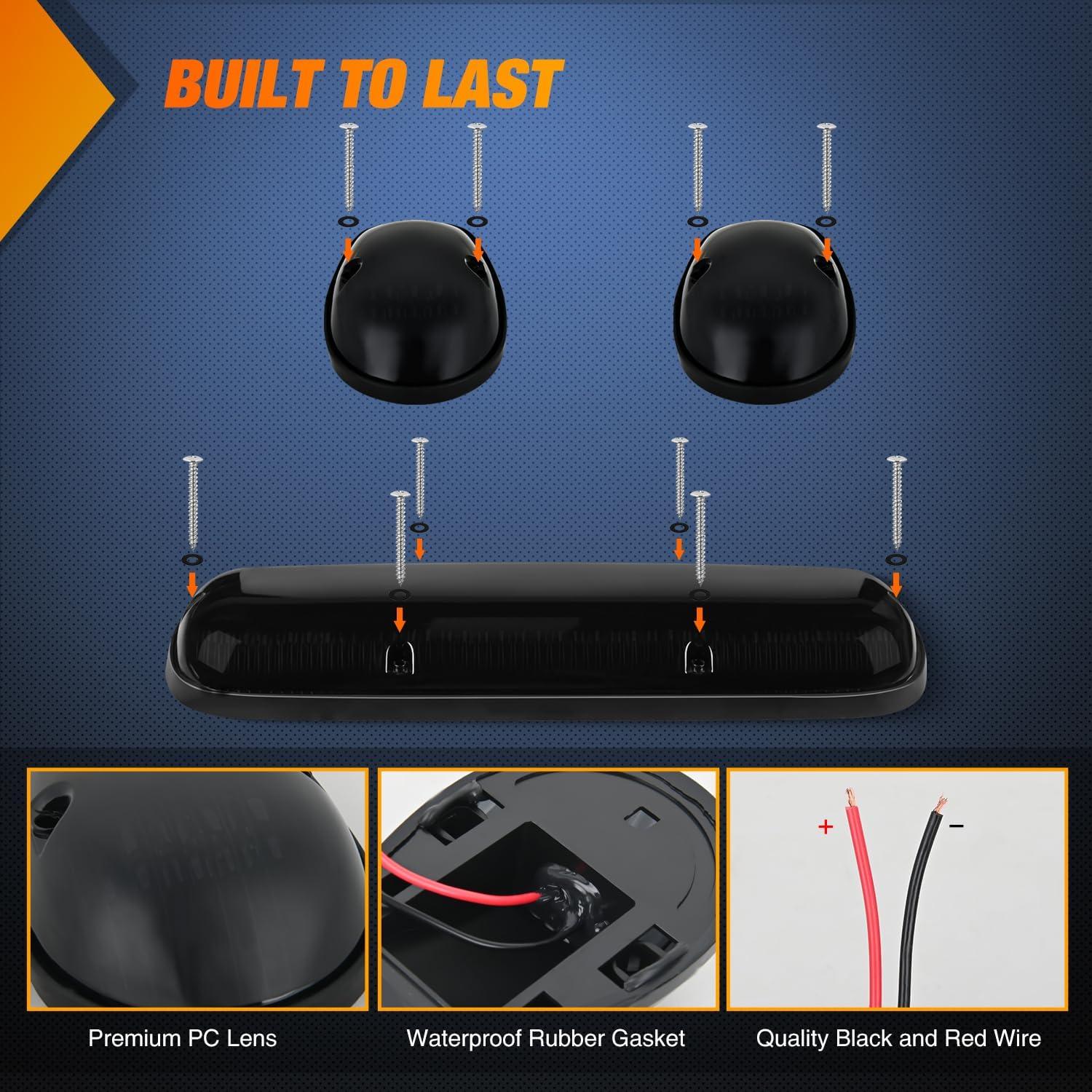 imageNilight 4PCS 39 Inch 3 Led Truck Trailer Light Front Rear LED Side Marker Lights Clearance Indicator Lamp Waterproof Sealed Surface Mounted LED Marker LightSmoked Amber SilveradoSierra 20022007