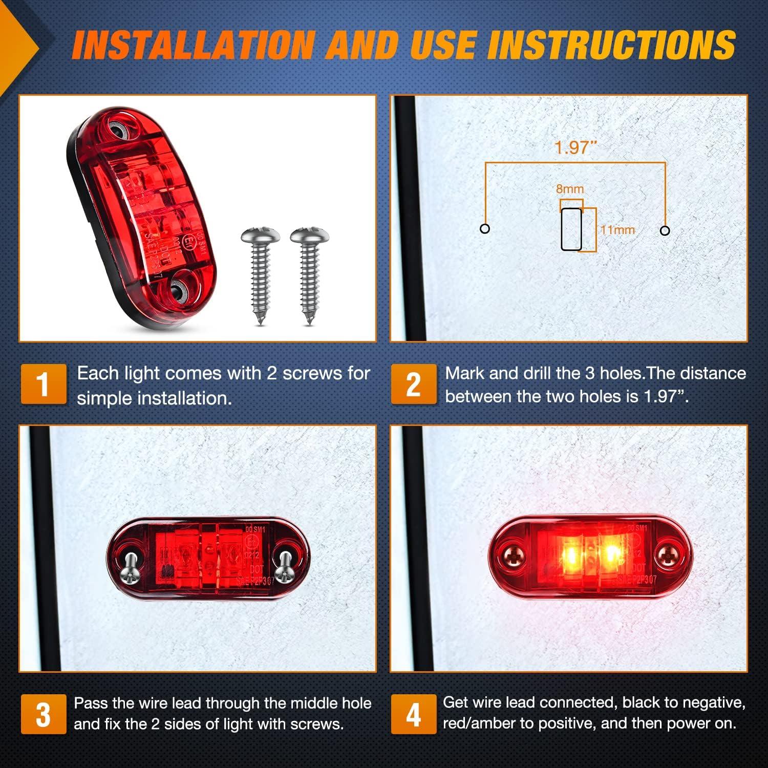 imageNilight 4PCS 39 Inch 3 Led Truck Trailer Light Front Rear LED Side Marker Lights Clearance Indicator Lamp Waterproof Sealed Surface Mounted LED Marker LightRed 10PCS Universal