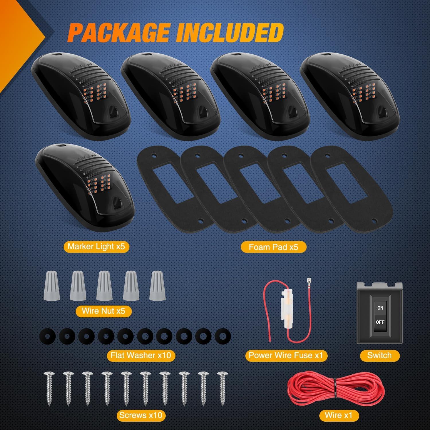 imageNilight 4PCS 39 Inch 3 Led Truck Trailer Light Front Rear LED Side Marker Lights Clearance Indicator Lamp Waterproof Sealed Surface Mounted LED Marker LightSmoked Amber FordRam Trucks SUV POV